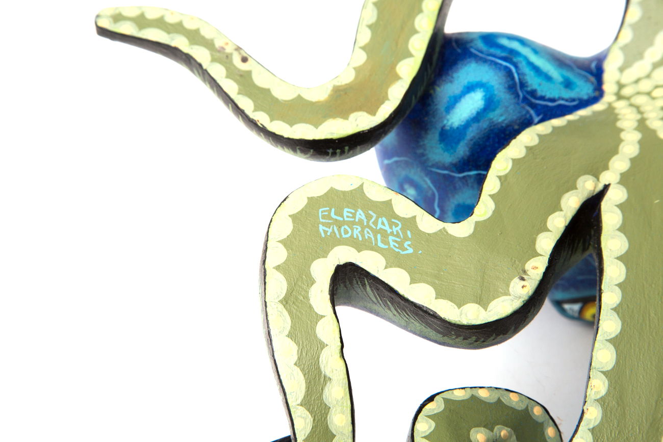 Eleazar Morales Oaxacan Hand Painted Wood Carving Of An Octopus