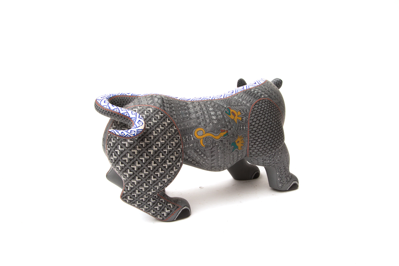 Jacobo + Maria Angeles Oaxacan Painted Wood Carving Of A Rhino