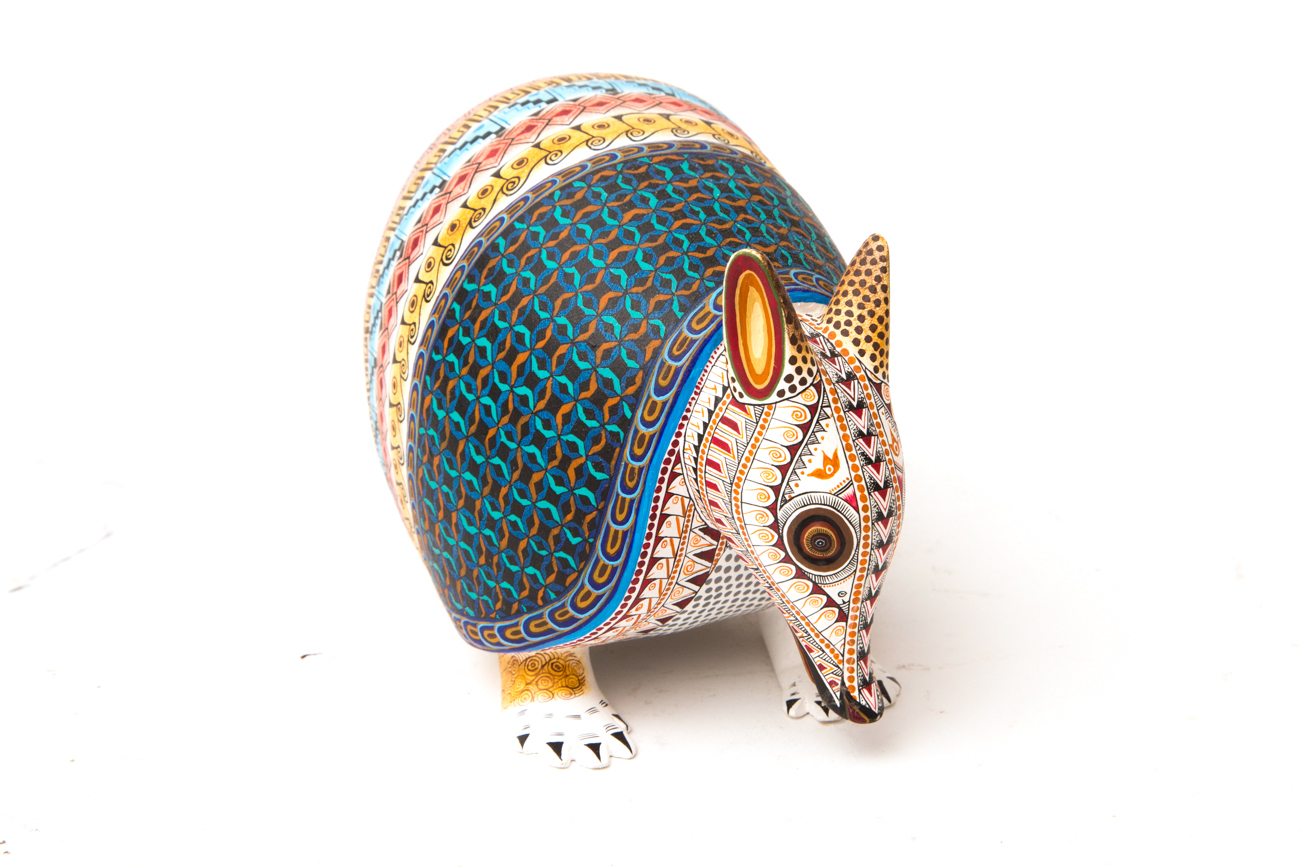 Jacobo + Maria Angeles Oaxacan Painted Wood Carving Of Armadillo