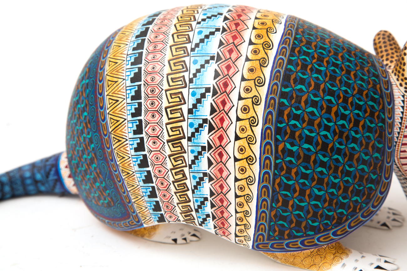 Jacobo + Maria Angeles Oaxacan Painted Wood Carving Of Armadillo