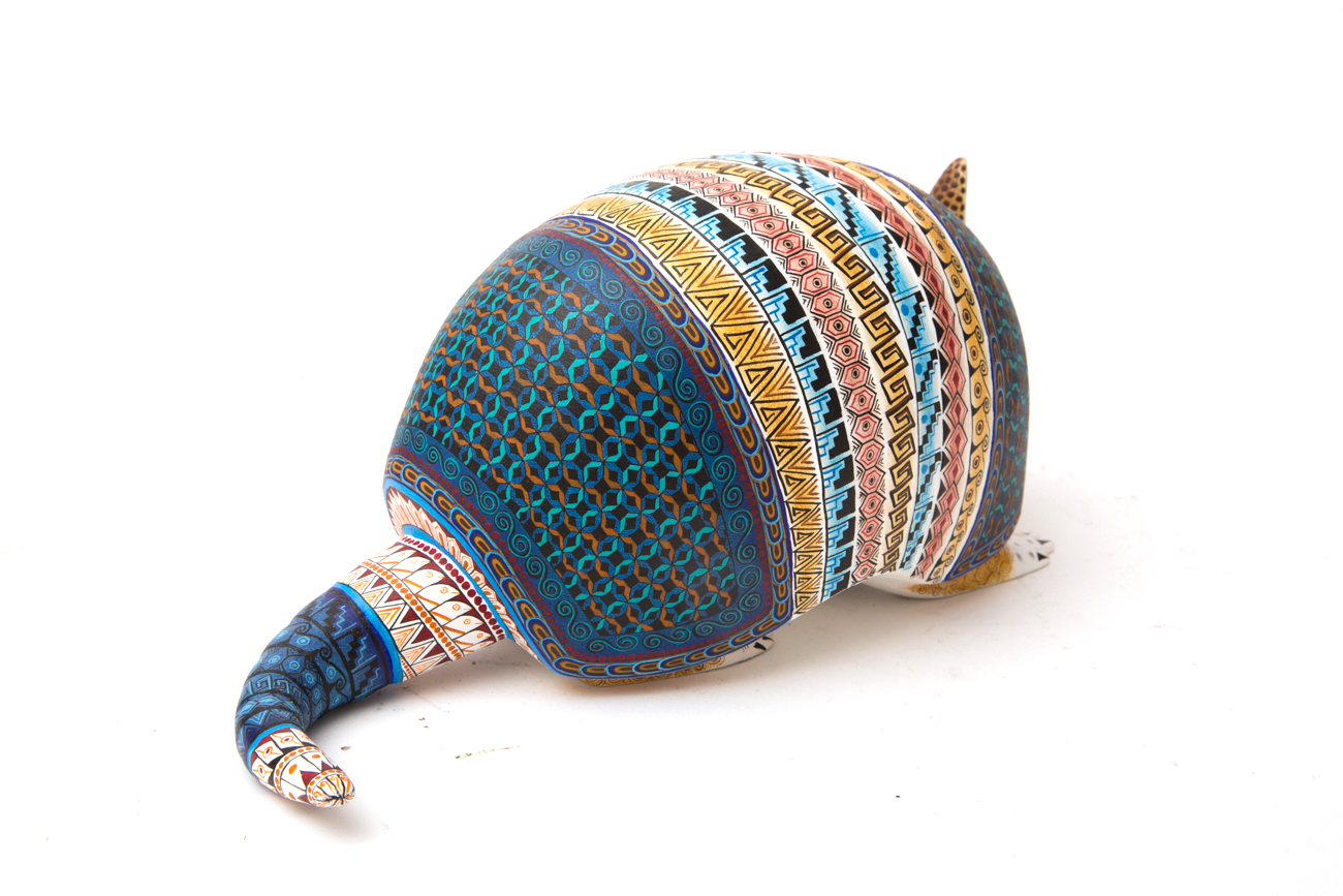 Jacobo + Maria Angeles Oaxacan Painted Wood Carving Of Armadillo