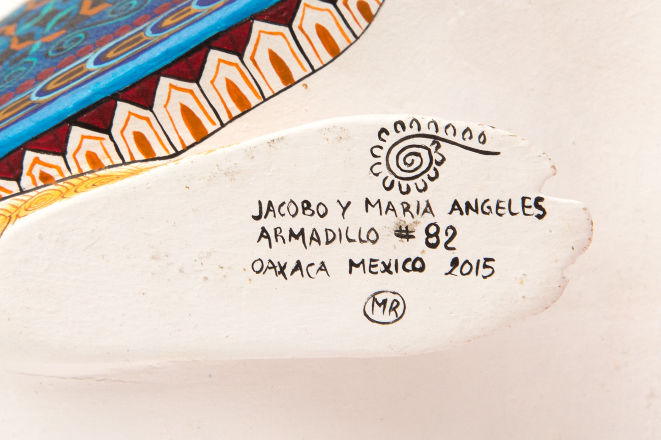 Jacobo + Maria Angeles Oaxacan Painted Wood Carving Of Armadillo