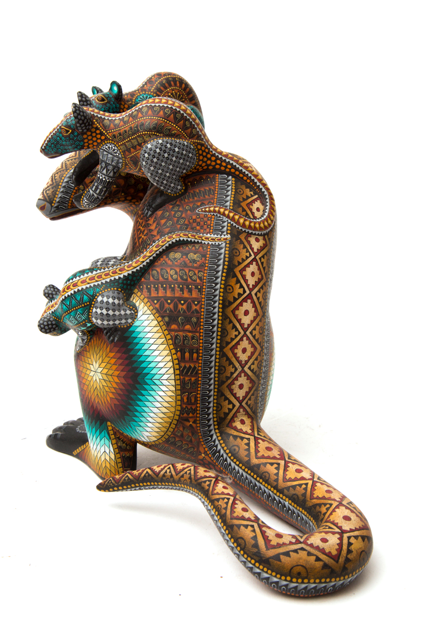 Jacobo + Maria Angeles Oaxacan Painted Wood Carving Of Rat Family