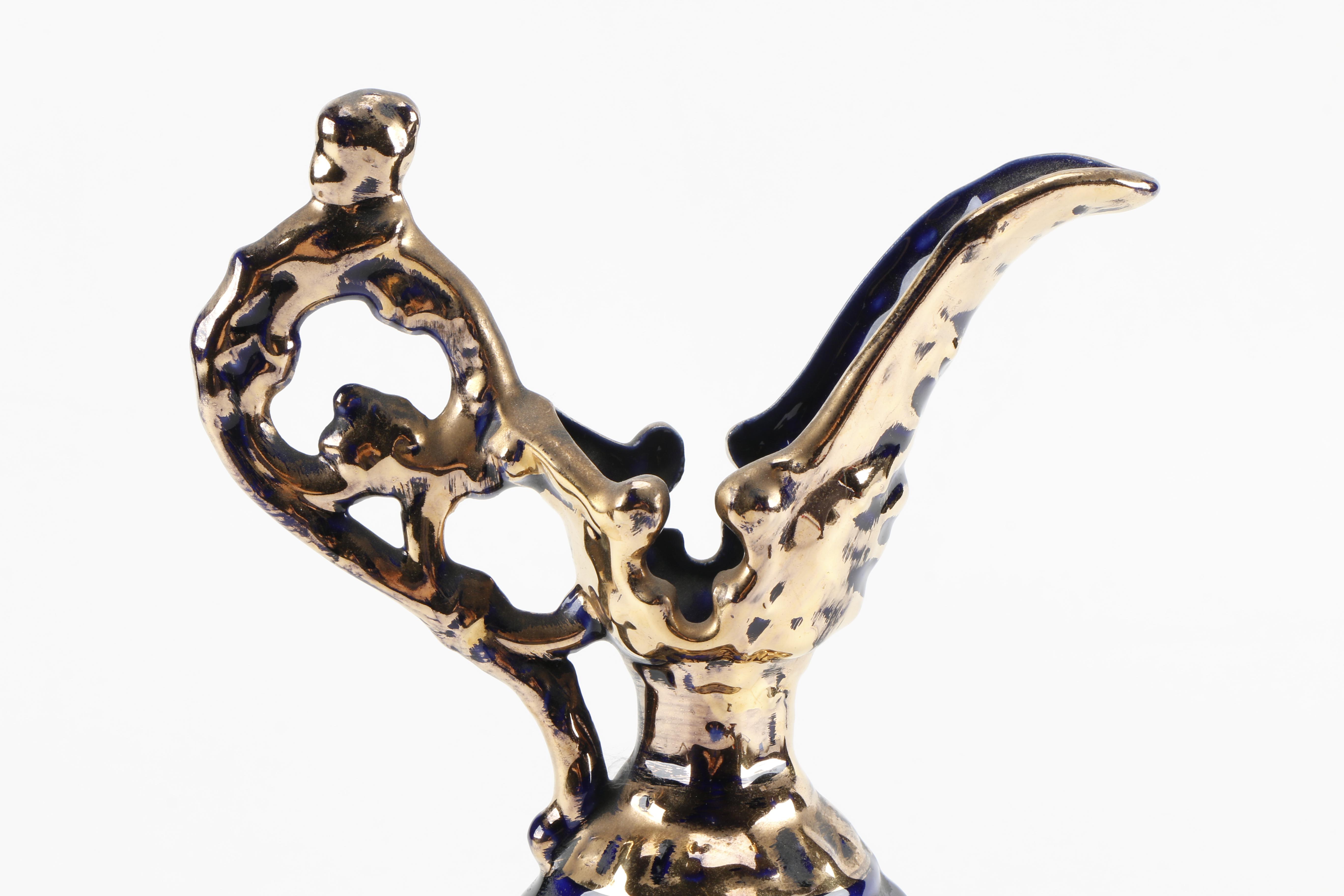 22kt Gold Finished Cobalt Blue Ceramic Pitcher