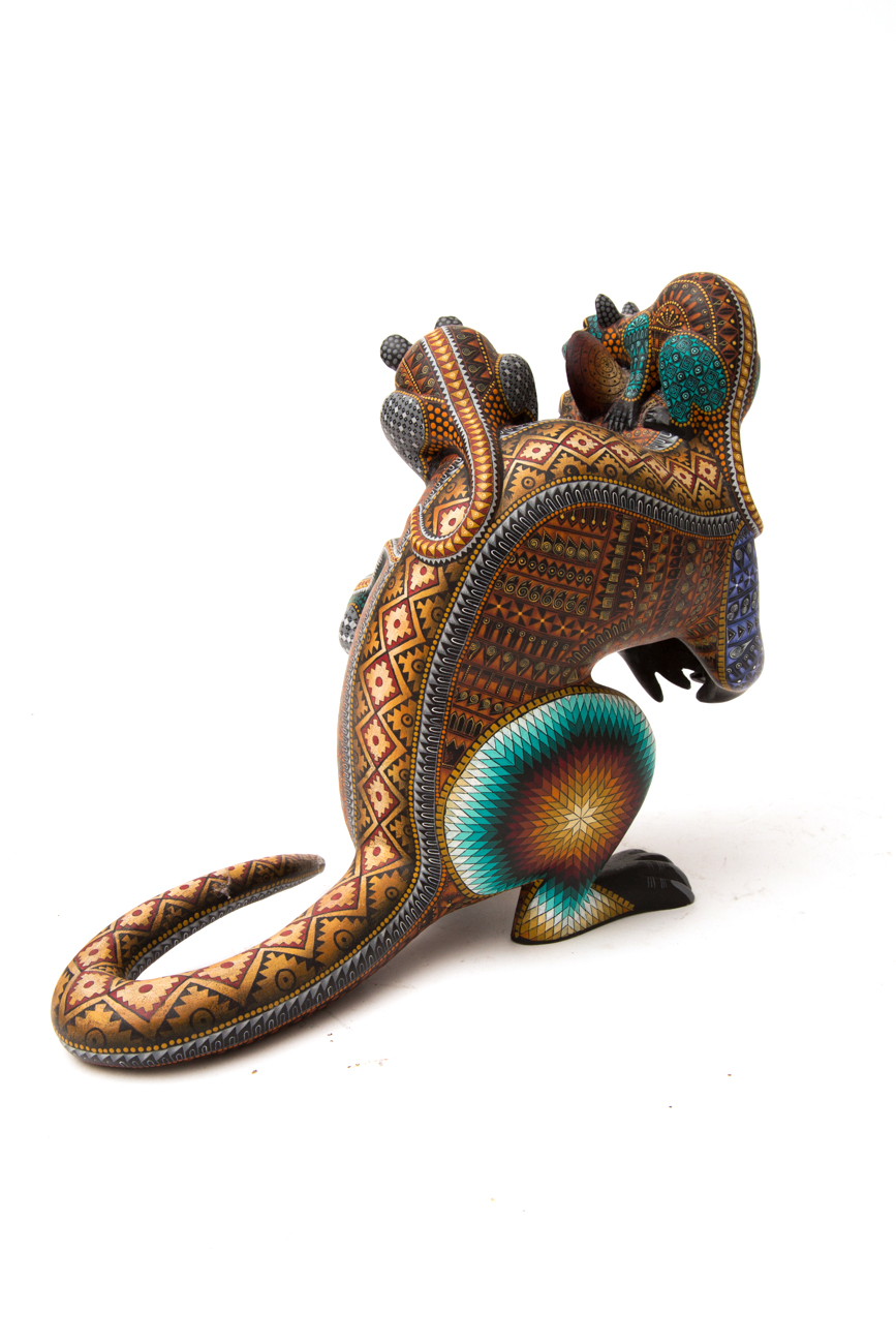 Jacobo + Maria Angeles Oaxacan Painted Wood Carving Of Rat Family