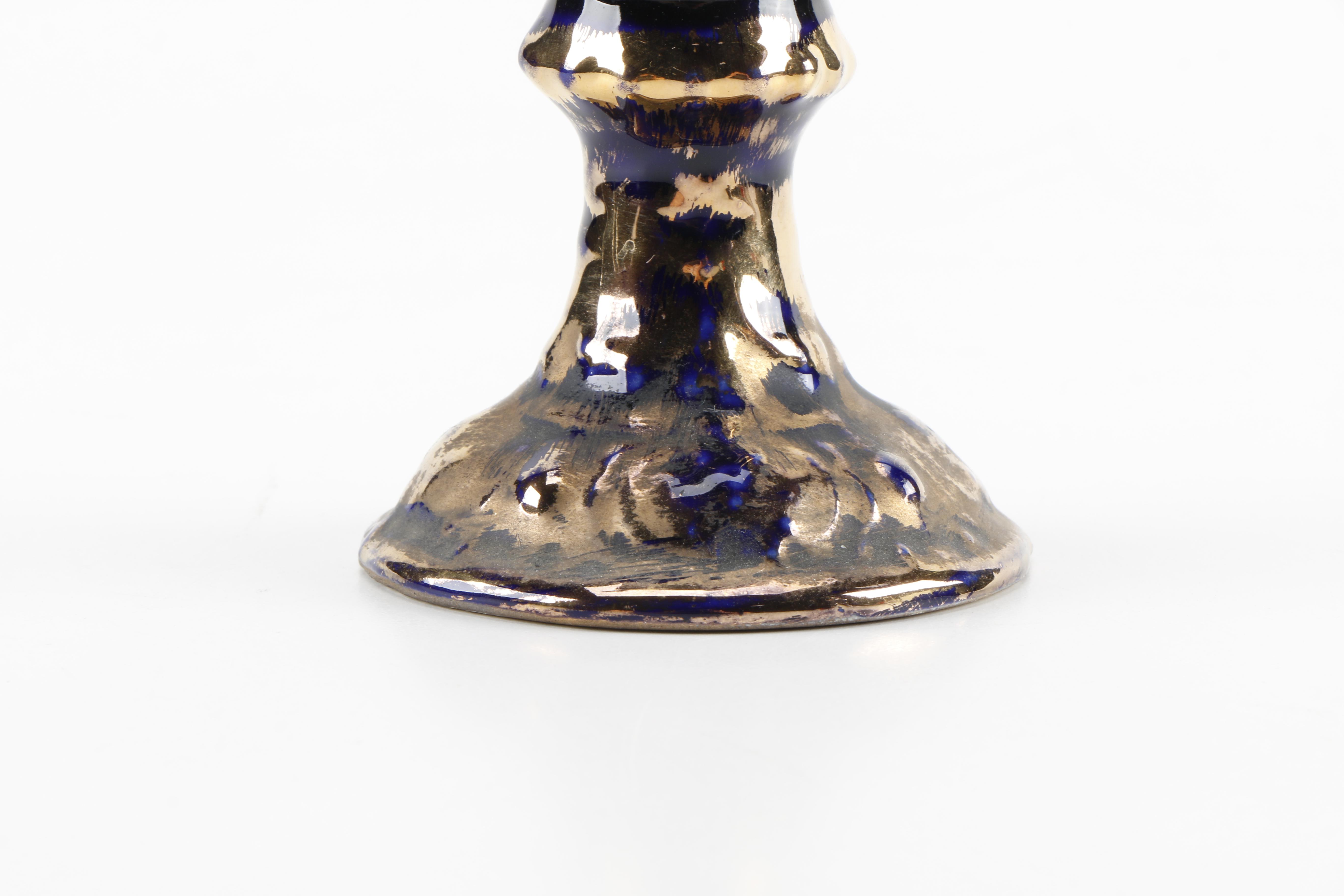 22kt Gold Finished Cobalt Blue Ceramic Pitcher