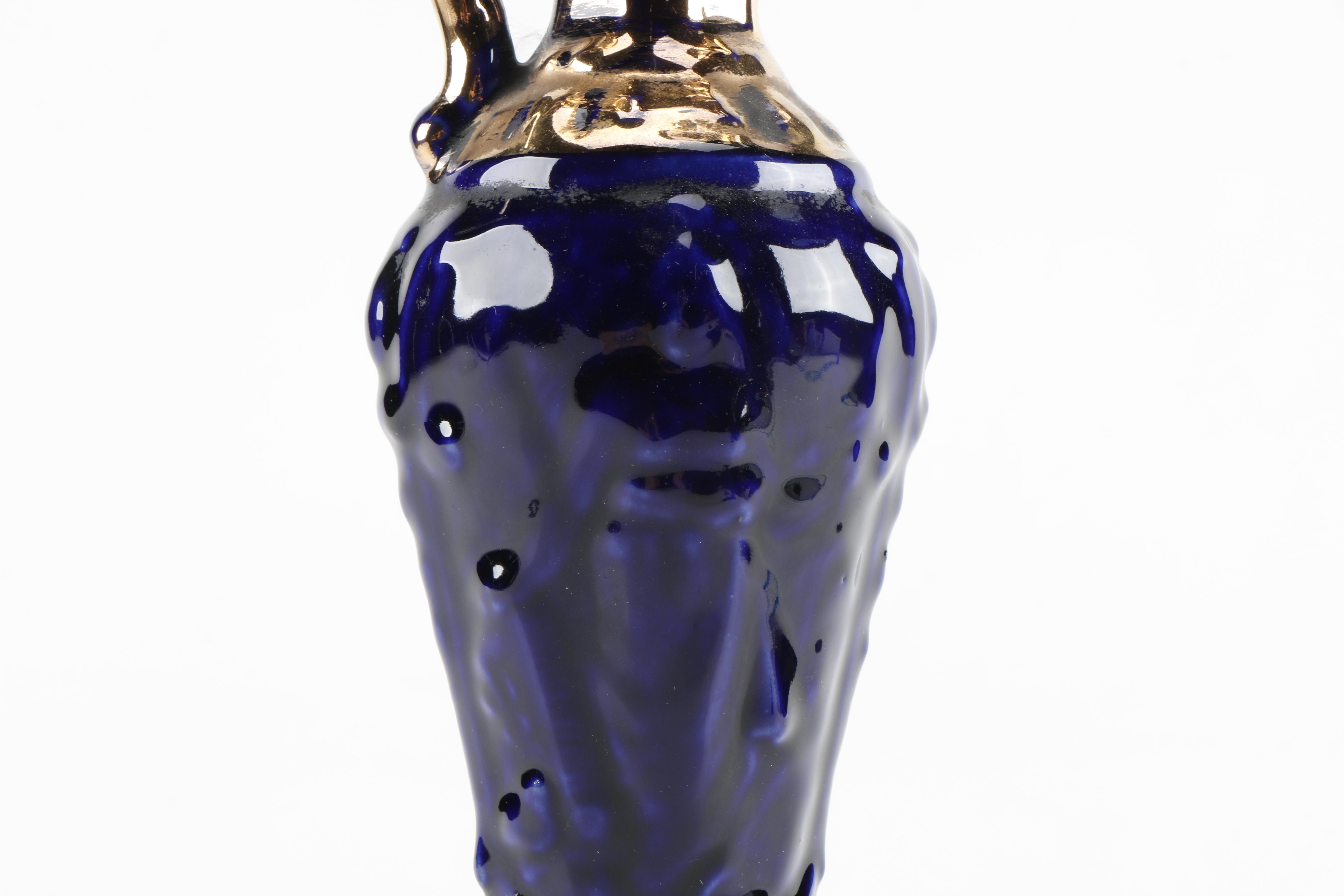 22kt Gold Finished Cobalt Blue Ceramic Pitcher