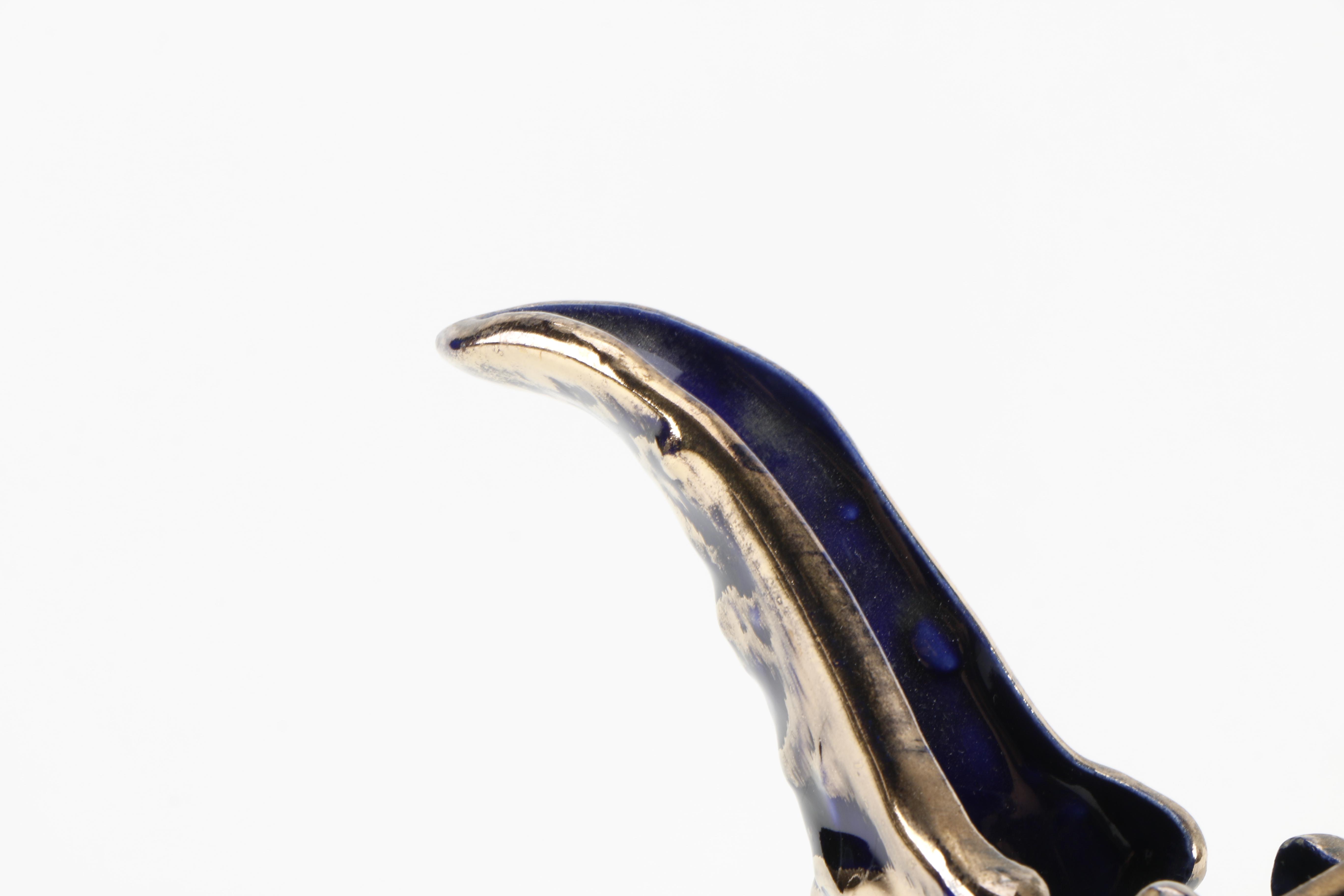 22kt Gold Finished Cobalt Blue Ceramic Pitcher