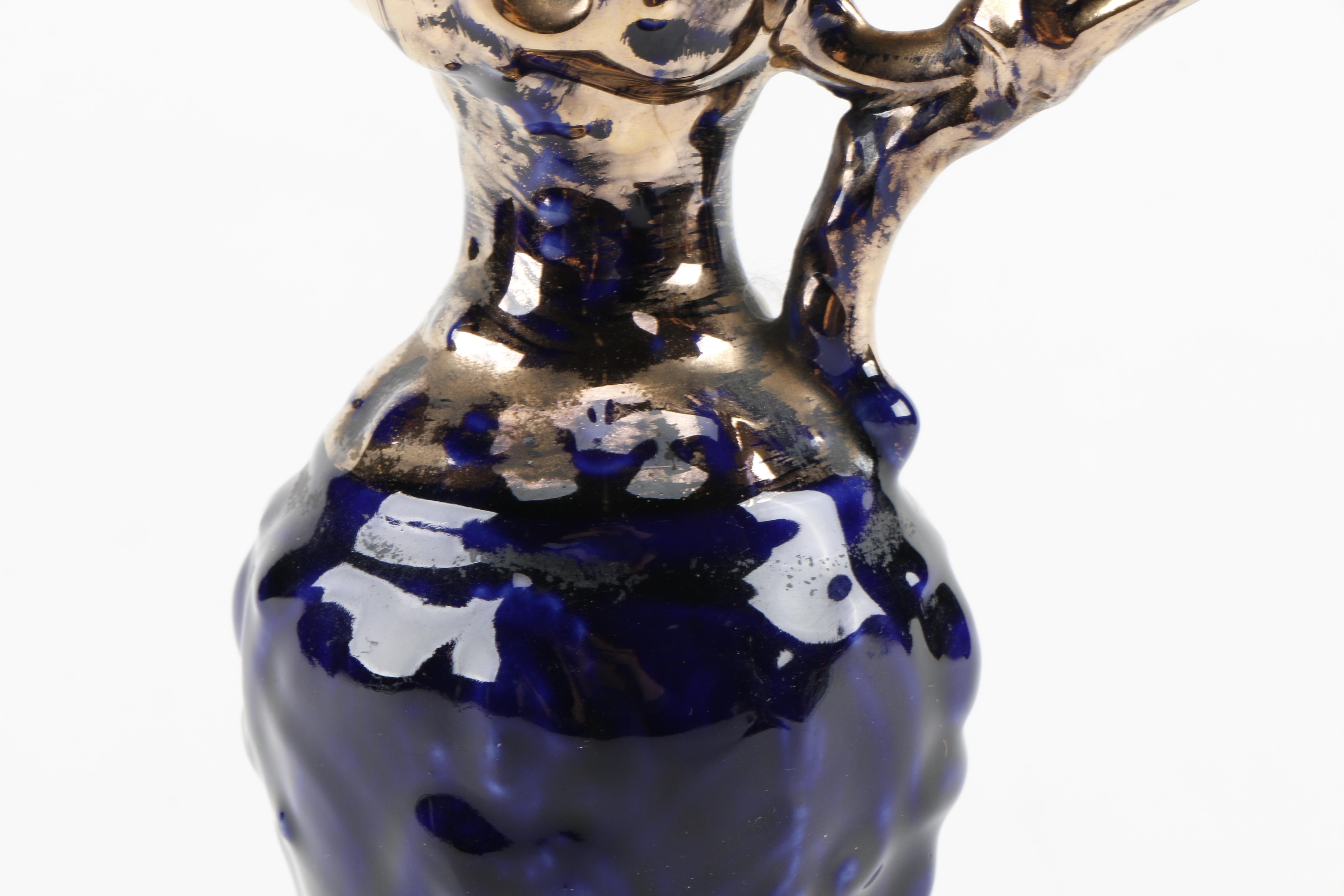 22kt Gold Finished Cobalt Blue Ceramic Pitcher