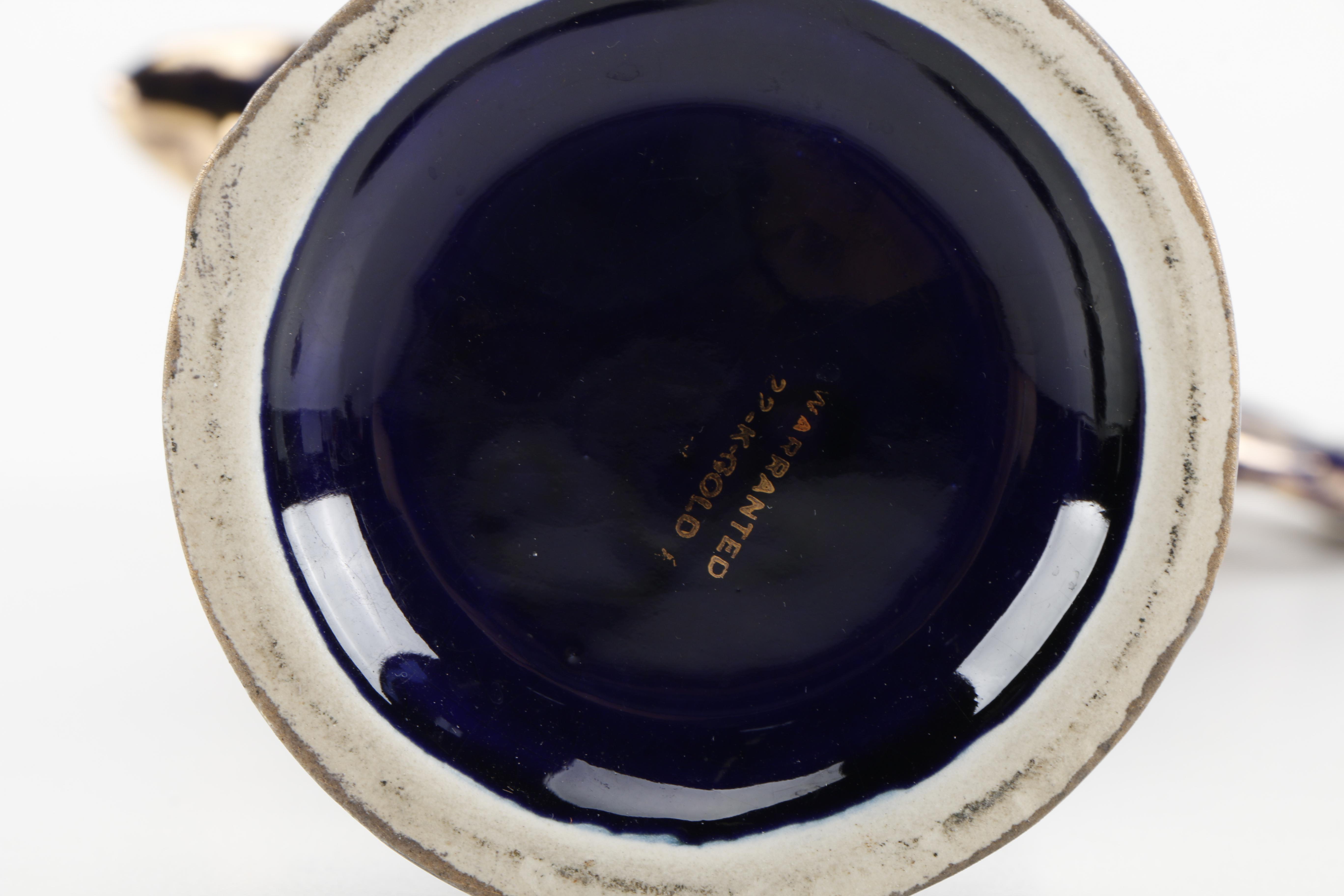 22kt Gold Finished Cobalt Blue Ceramic Pitcher