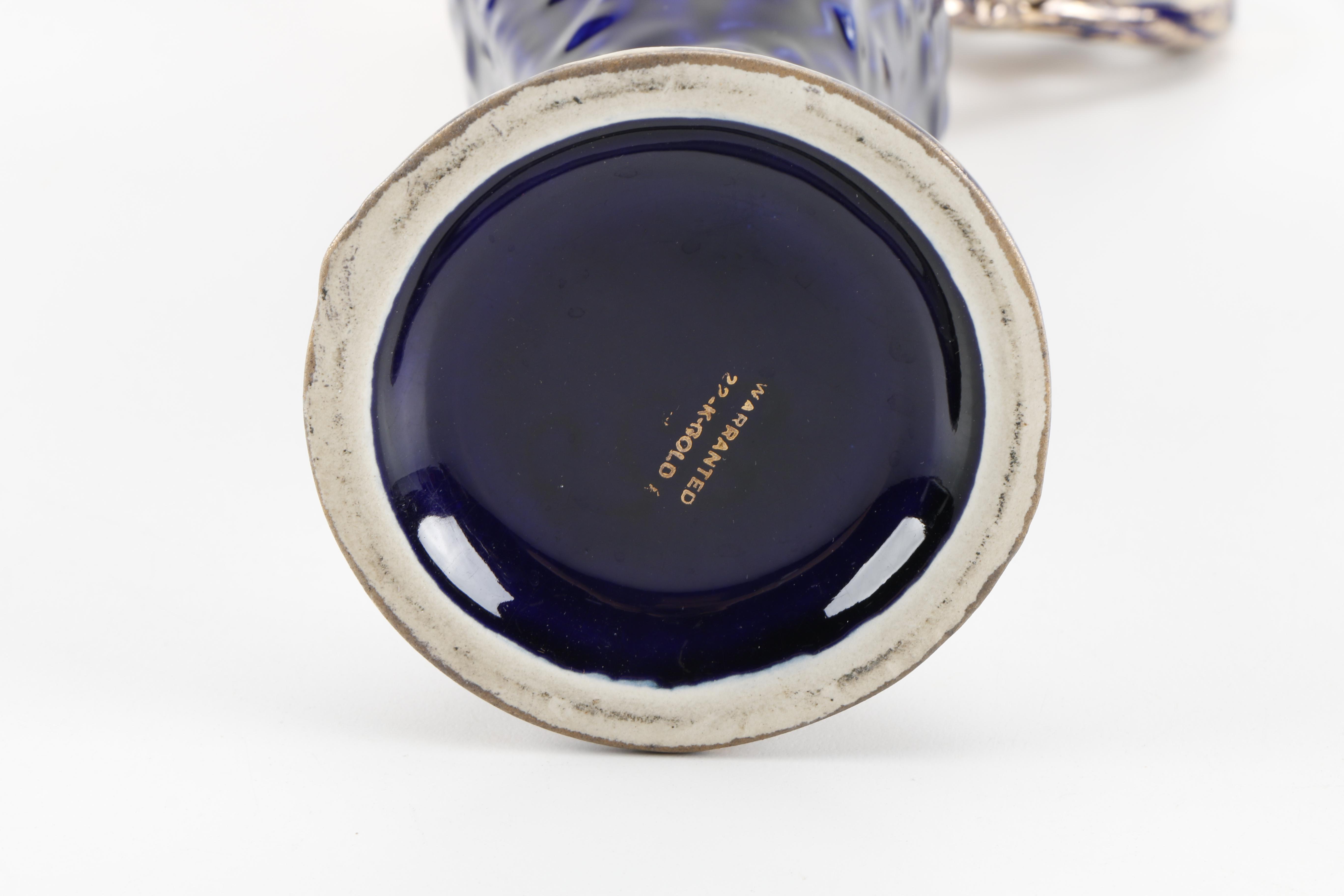 22kt Gold Finished Cobalt Blue Ceramic Pitcher