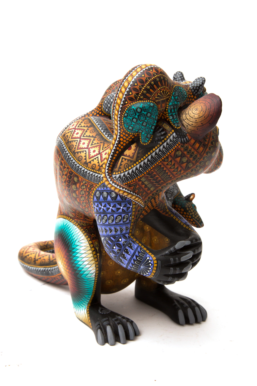 Jacobo + Maria Angeles Oaxacan Painted Wood Carving Of Rat Family