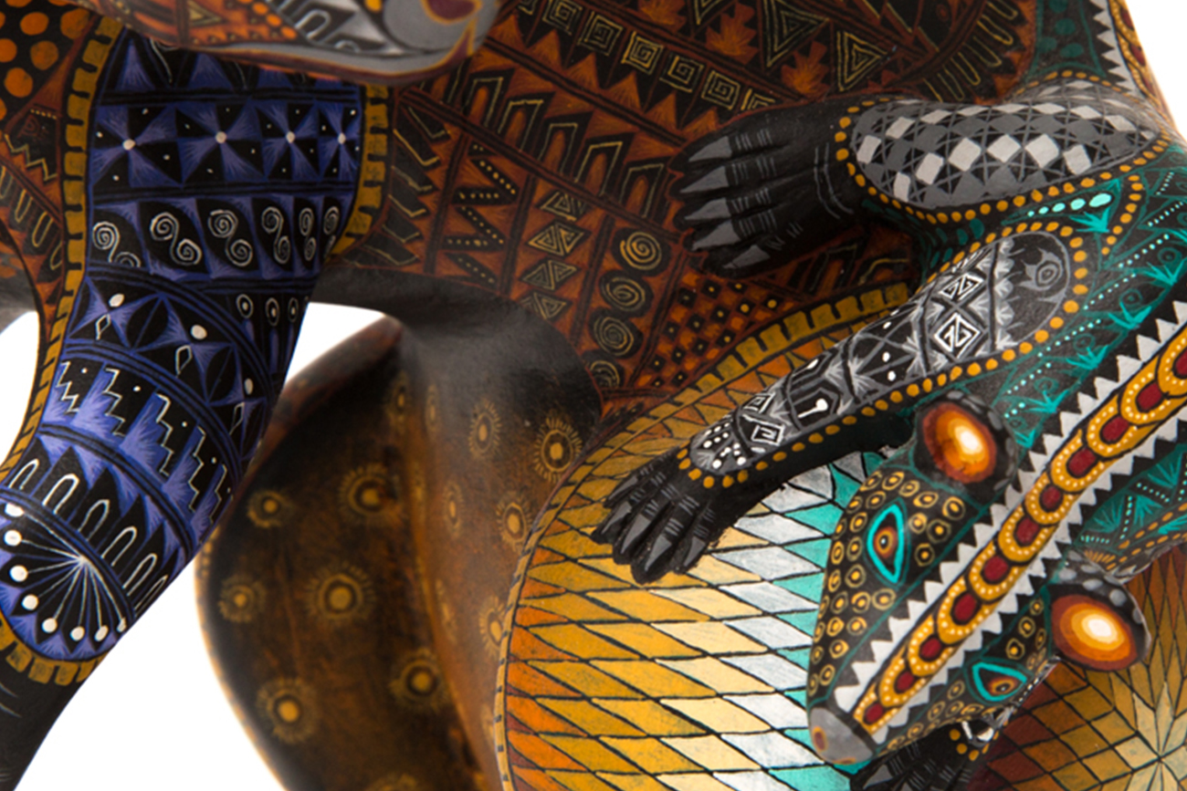 Jacobo + Maria Angeles Oaxacan Painted Wood Carving Of Rat Family