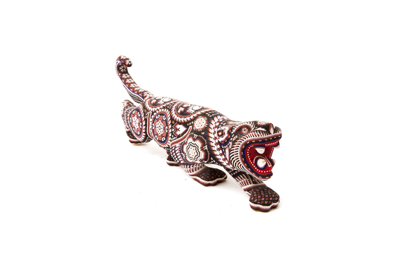 Santos Bautista Hand Beaded Tiger Sculpture
