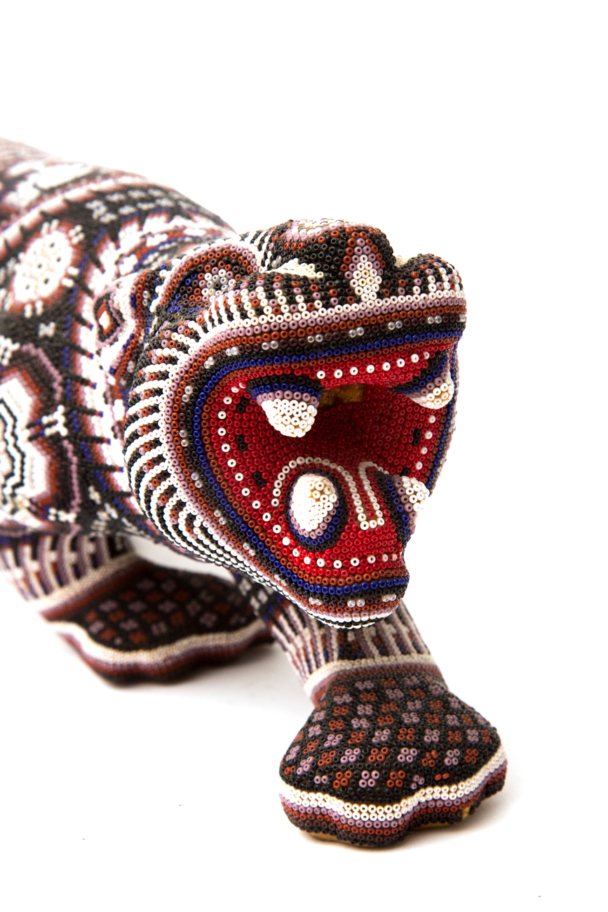 Santos Bautista Hand Beaded Tiger Sculpture
