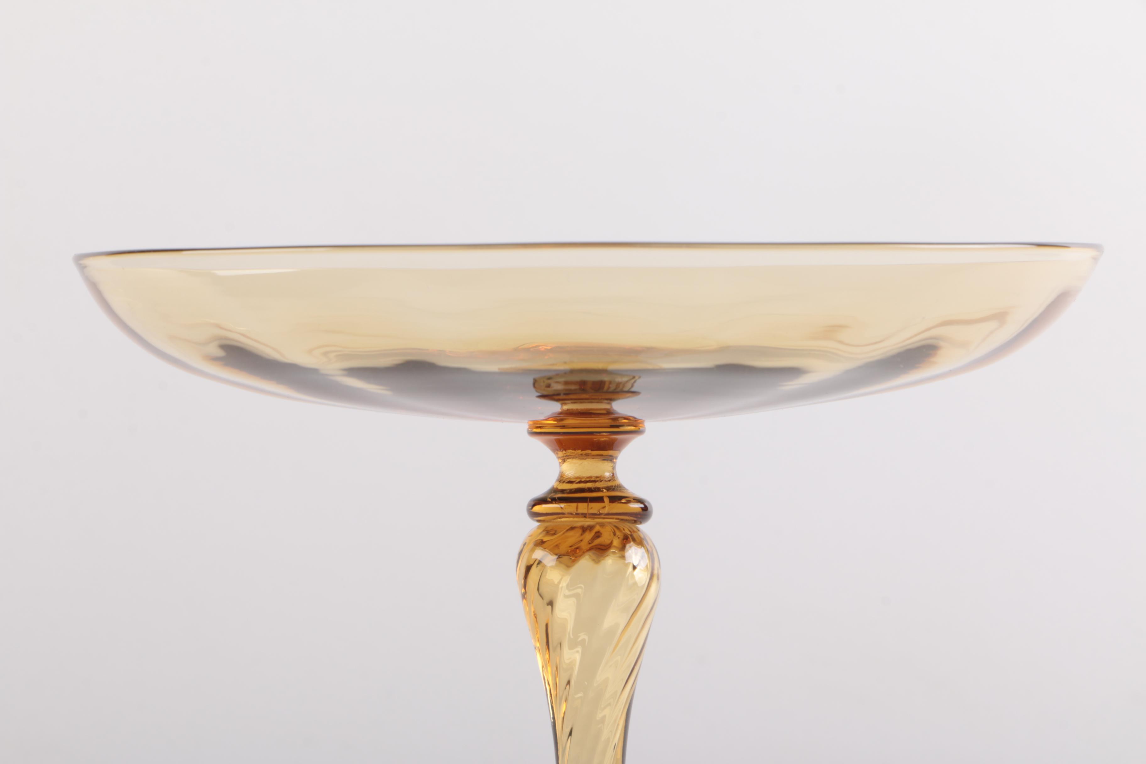 Handmade Blown Glass Compote and Glasses