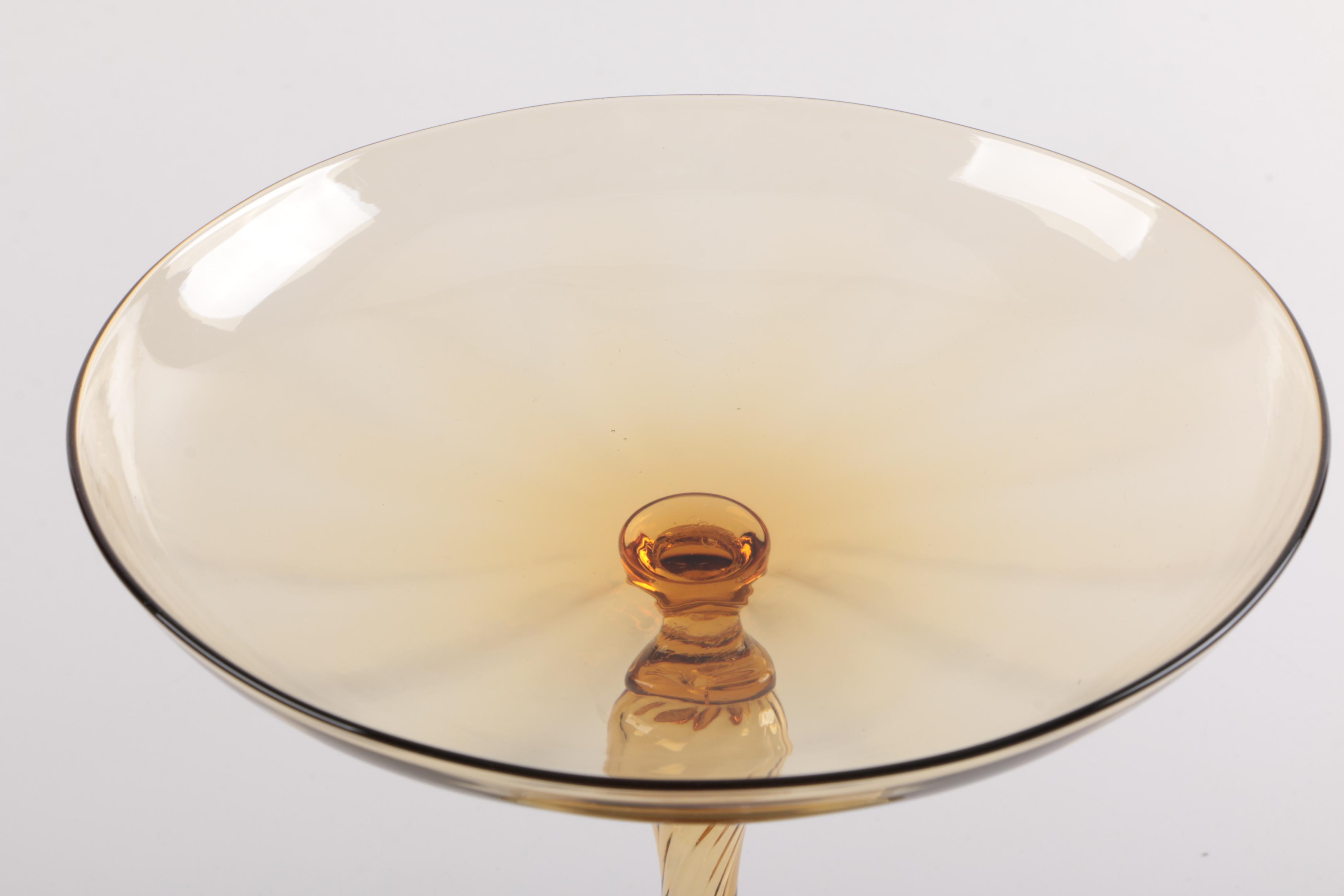 Handmade Blown Glass Compote and Glasses