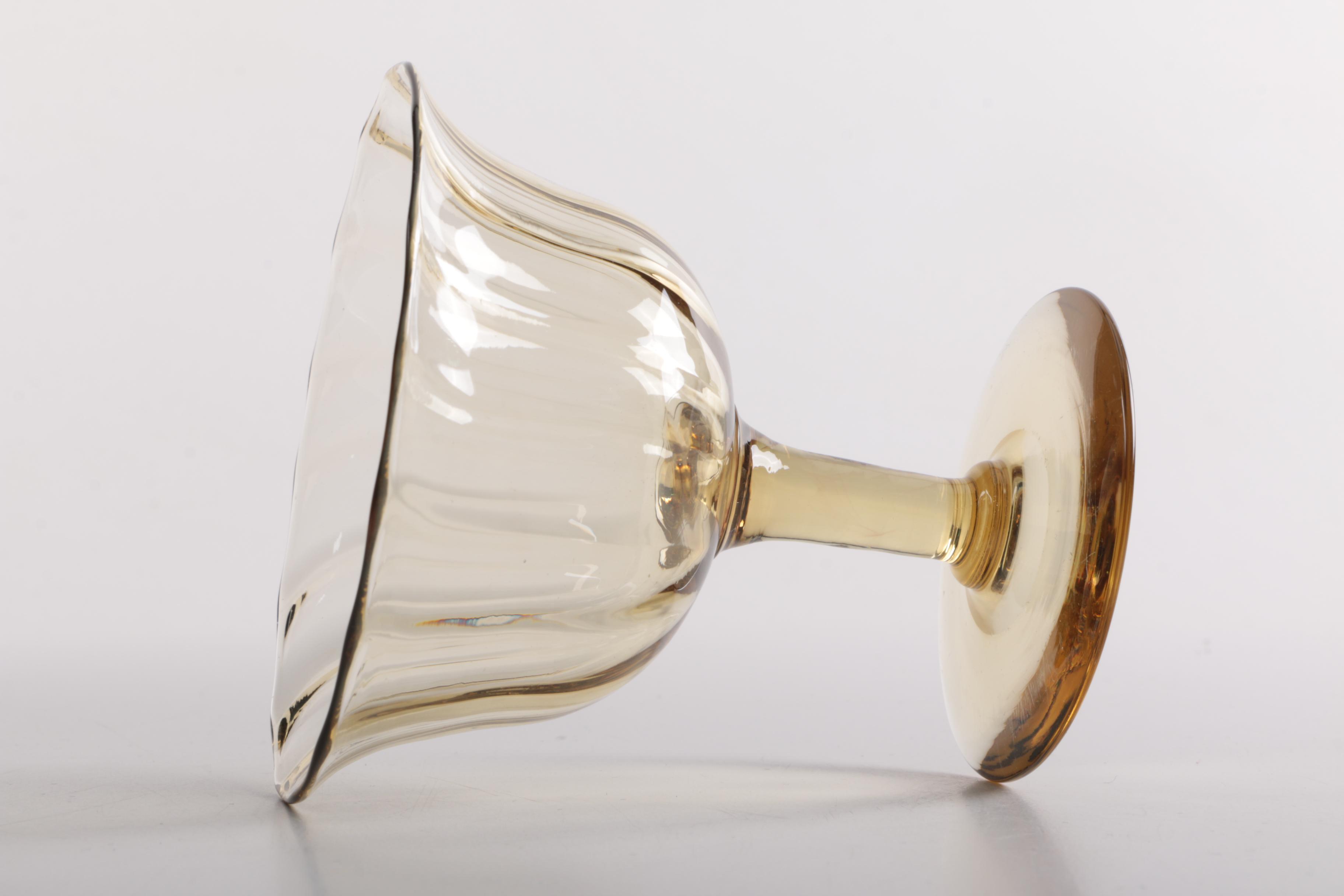 Handmade Blown Glass Compote and Glasses