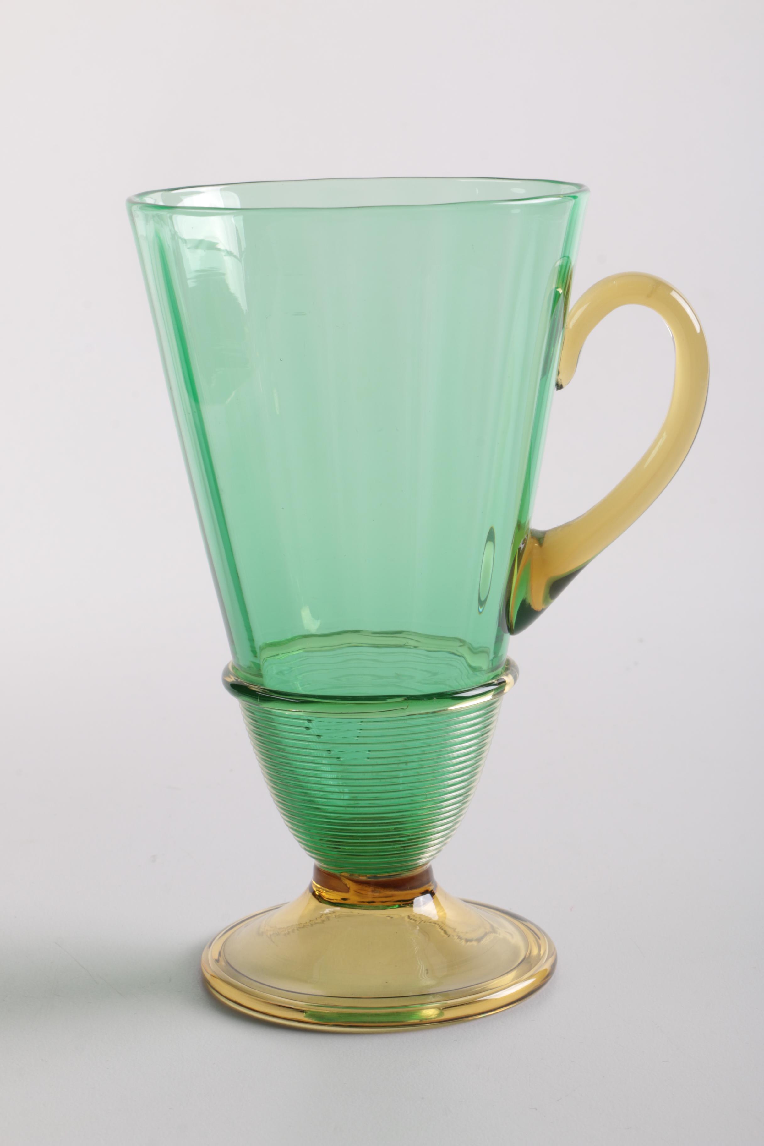 Handmade Blown Glass Compote and Glasses