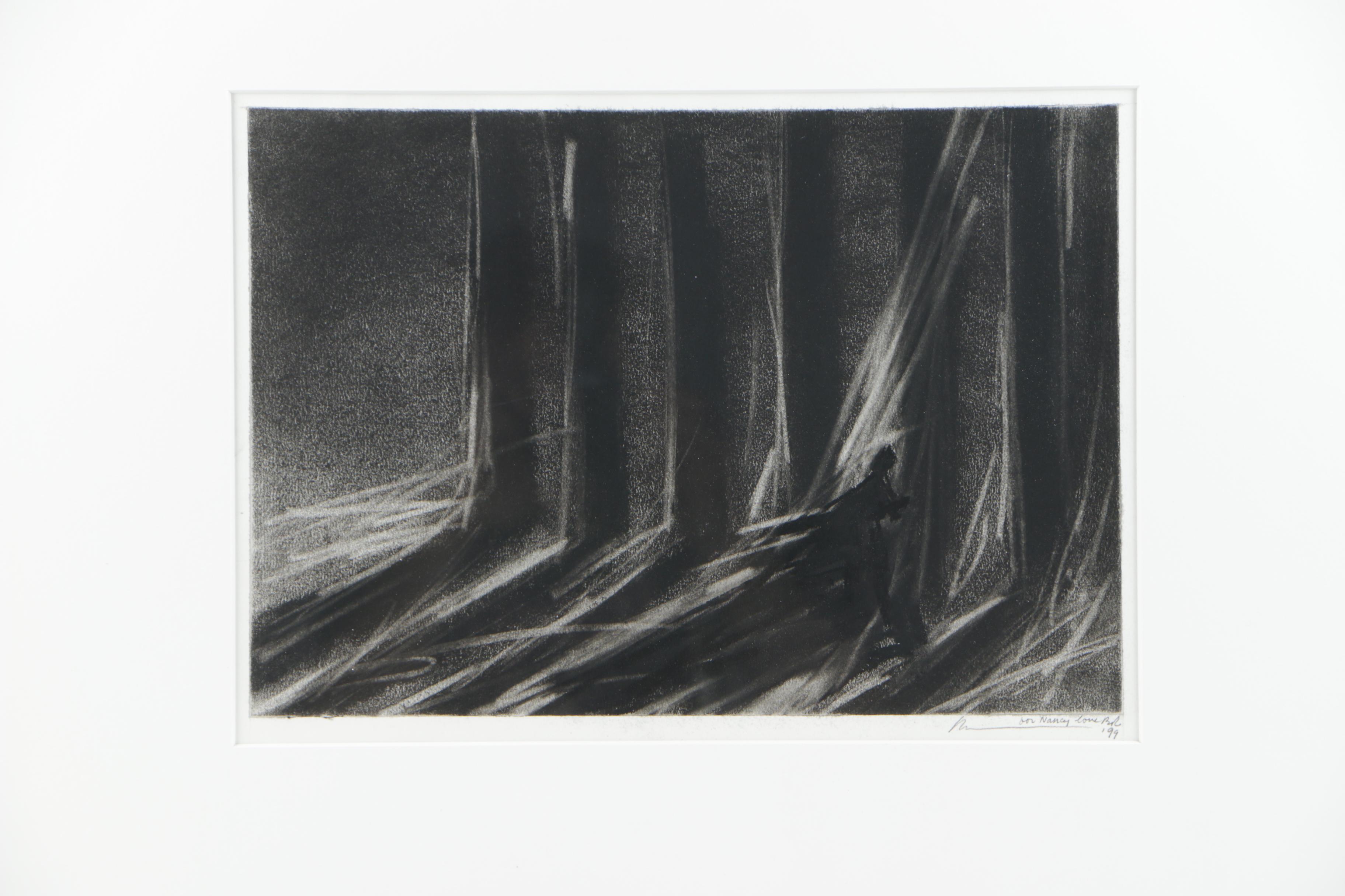 Original Robert Wilson Signed Graphite Drawing of Figure in Trees