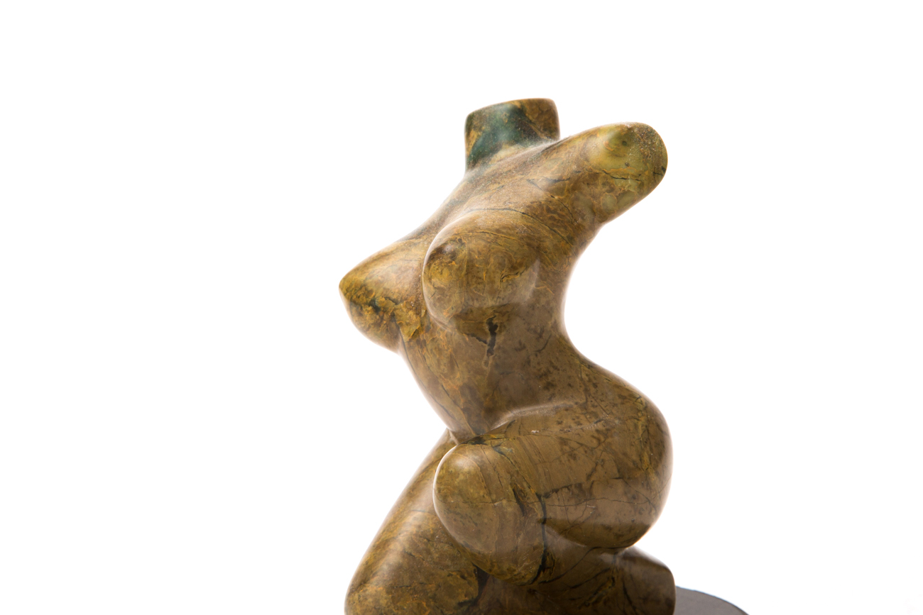 Small Shona Stone Female Torso On Rotating Stand