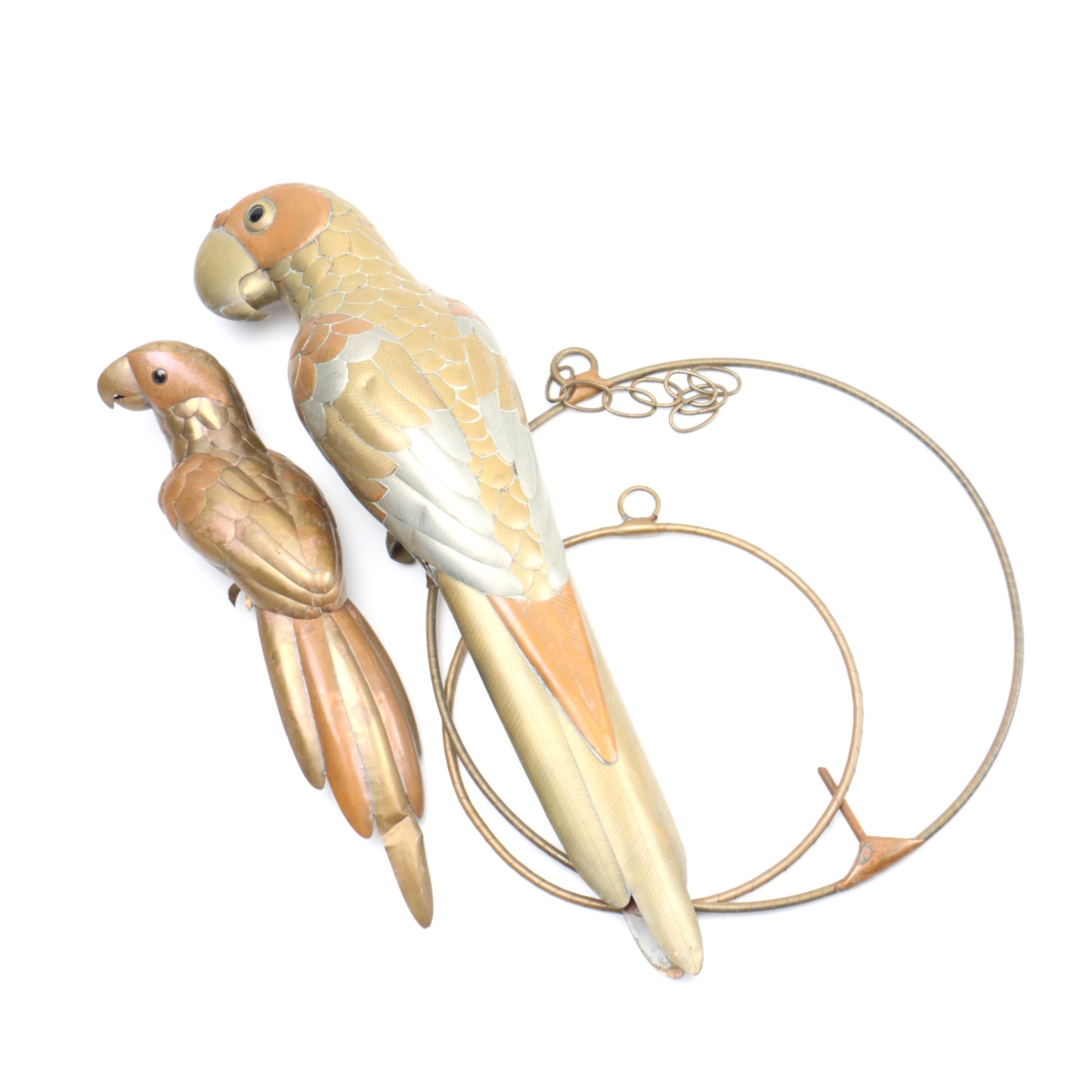 Silver Tone and Gold Tone Hanging Parrot Figurines