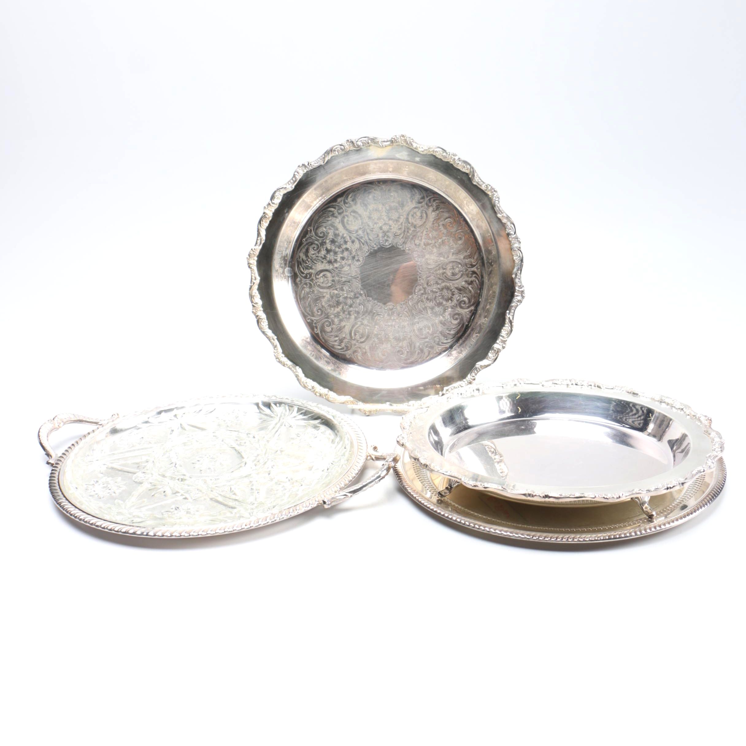 Collection of Silver Plated Serving Trays Featuring F.B. Rogers