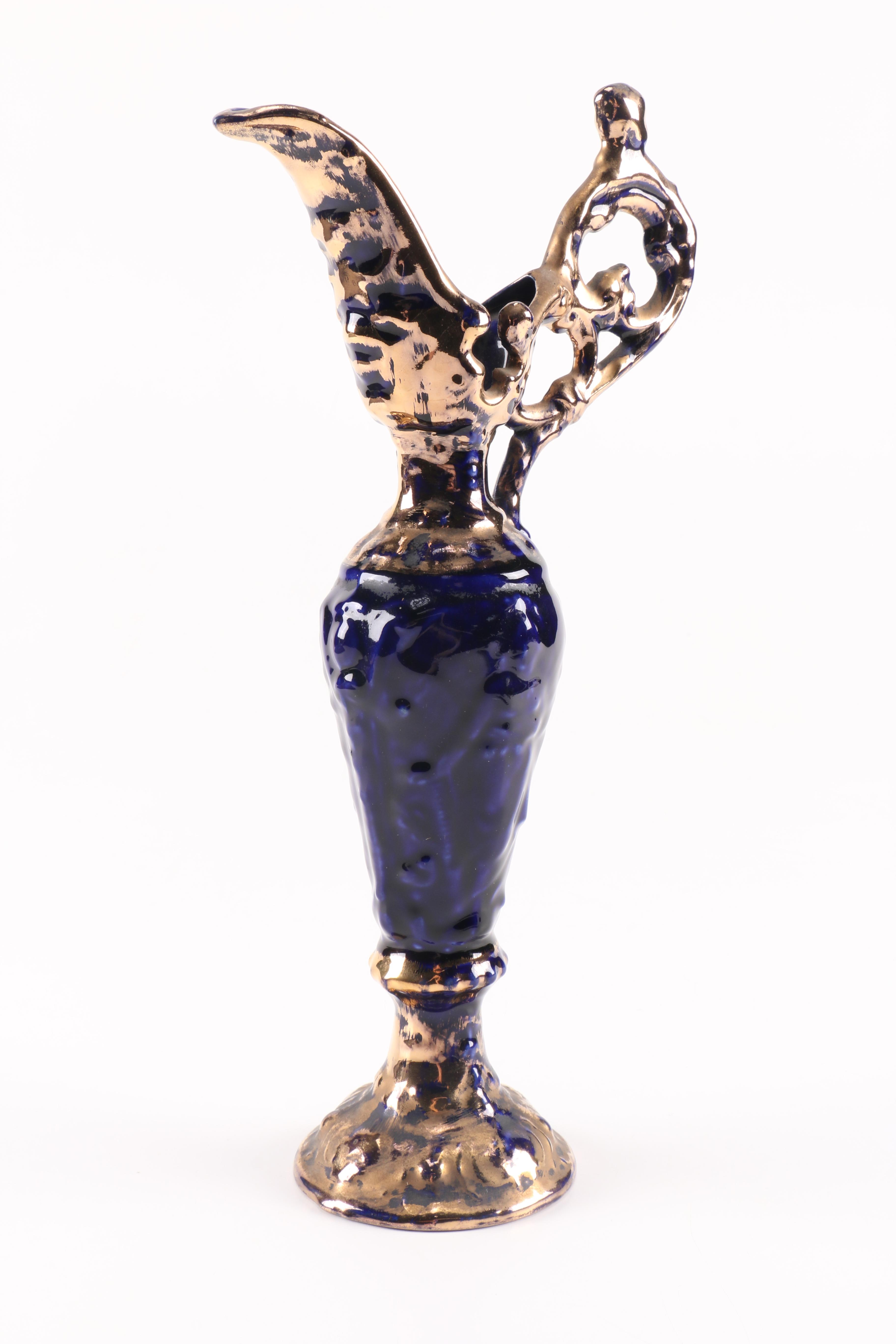 22kt Gold Finished Cobalt Blue Ceramic Pitcher