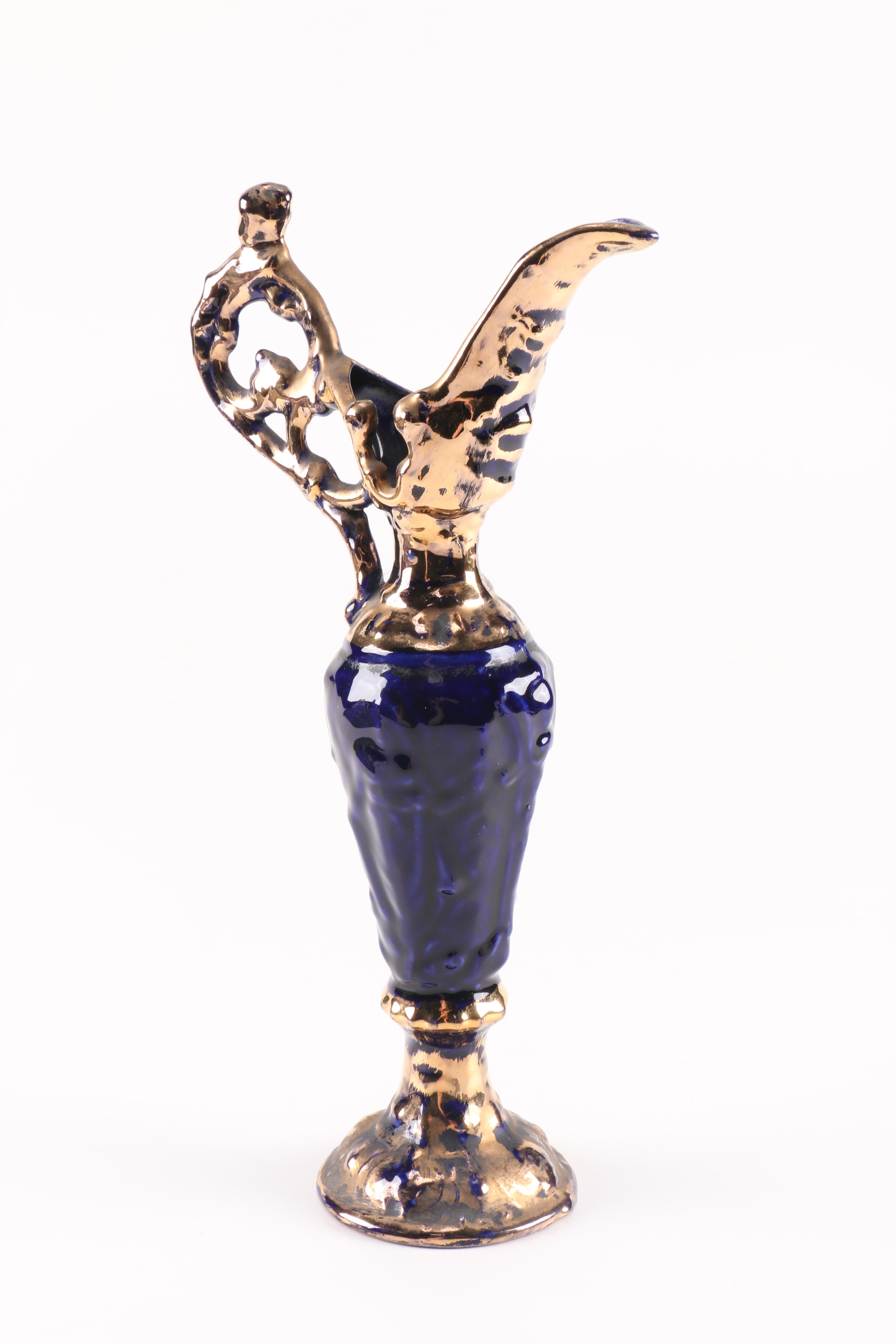 22kt Gold Finished Cobalt Blue Ceramic Pitcher