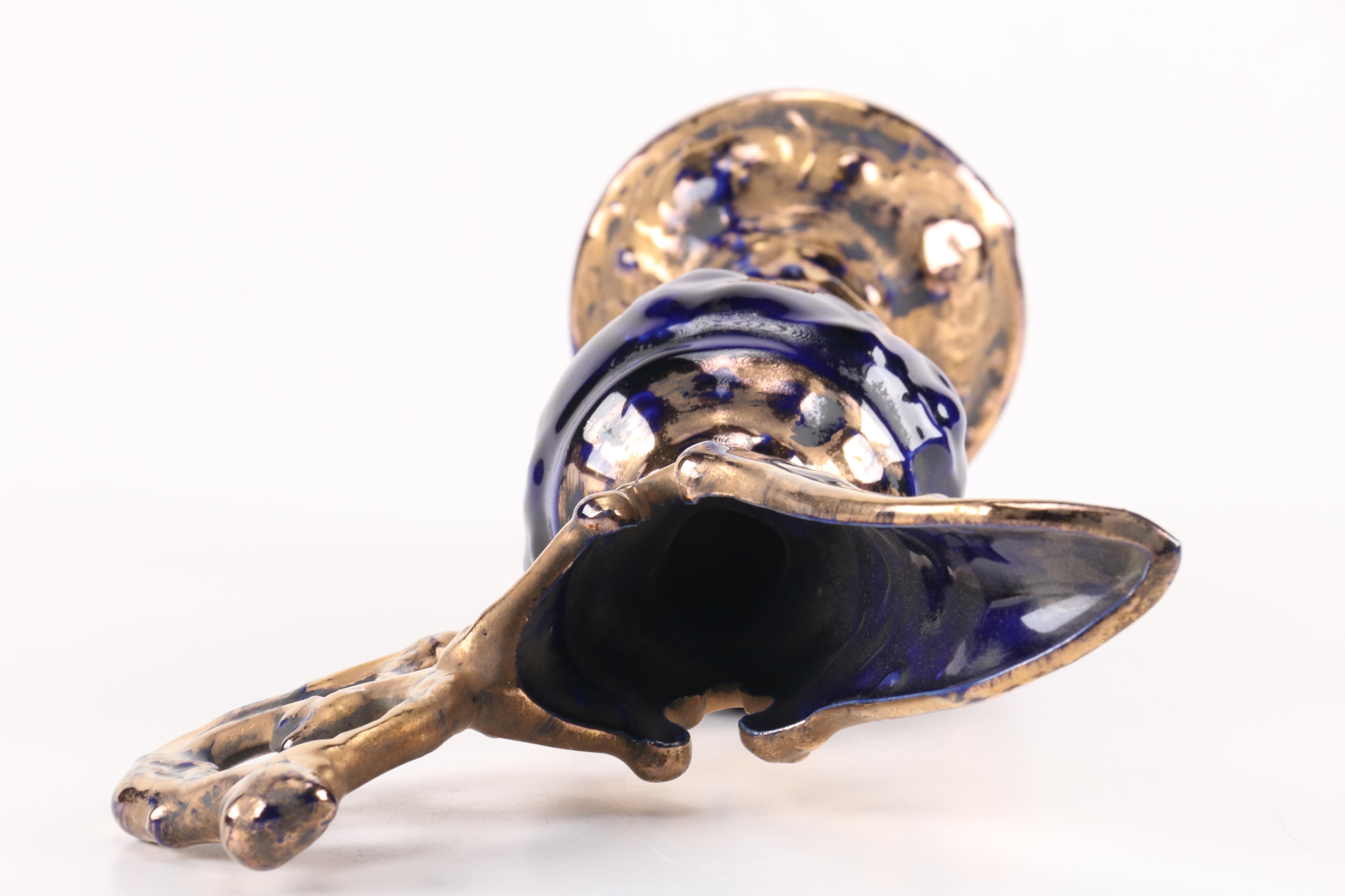 22kt Gold Finished Cobalt Blue Ceramic Pitcher
