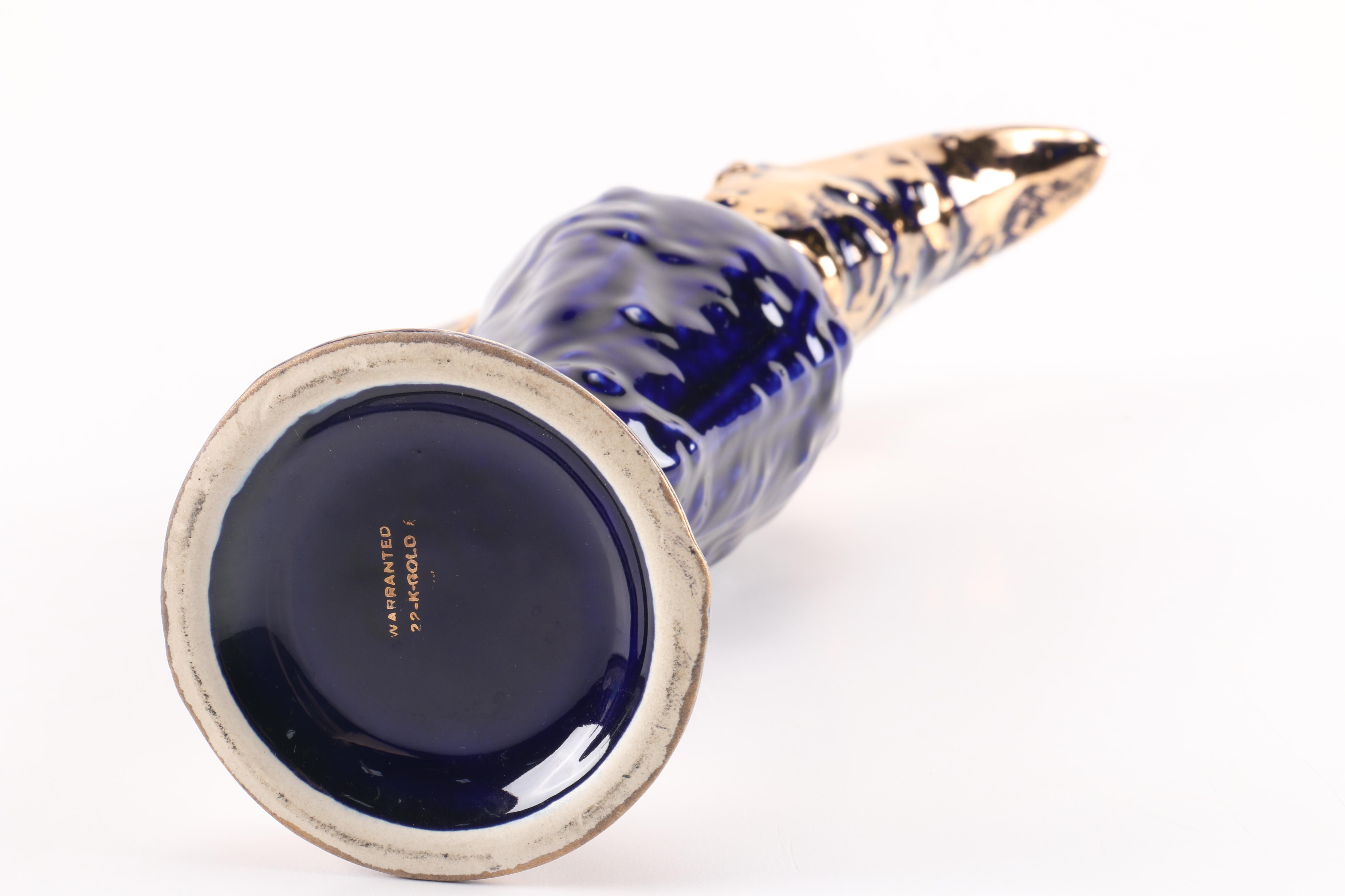 22kt Gold Finished Cobalt Blue Ceramic Pitcher