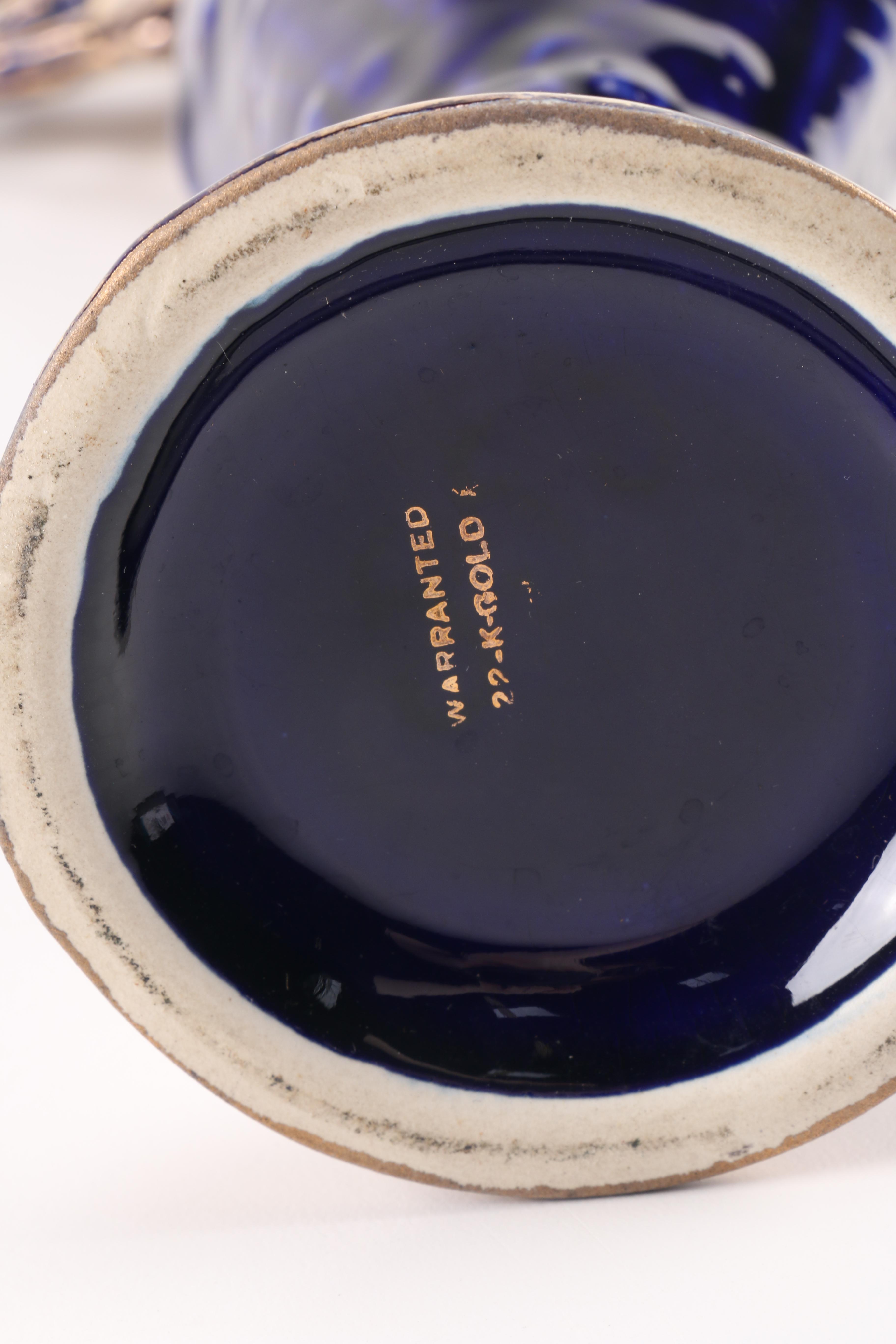 22kt Gold Finished Cobalt Blue Ceramic Pitcher