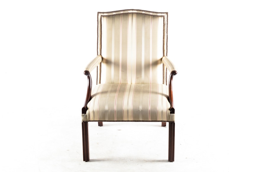 Mahogany Armchair With Striped Silk Upholstery