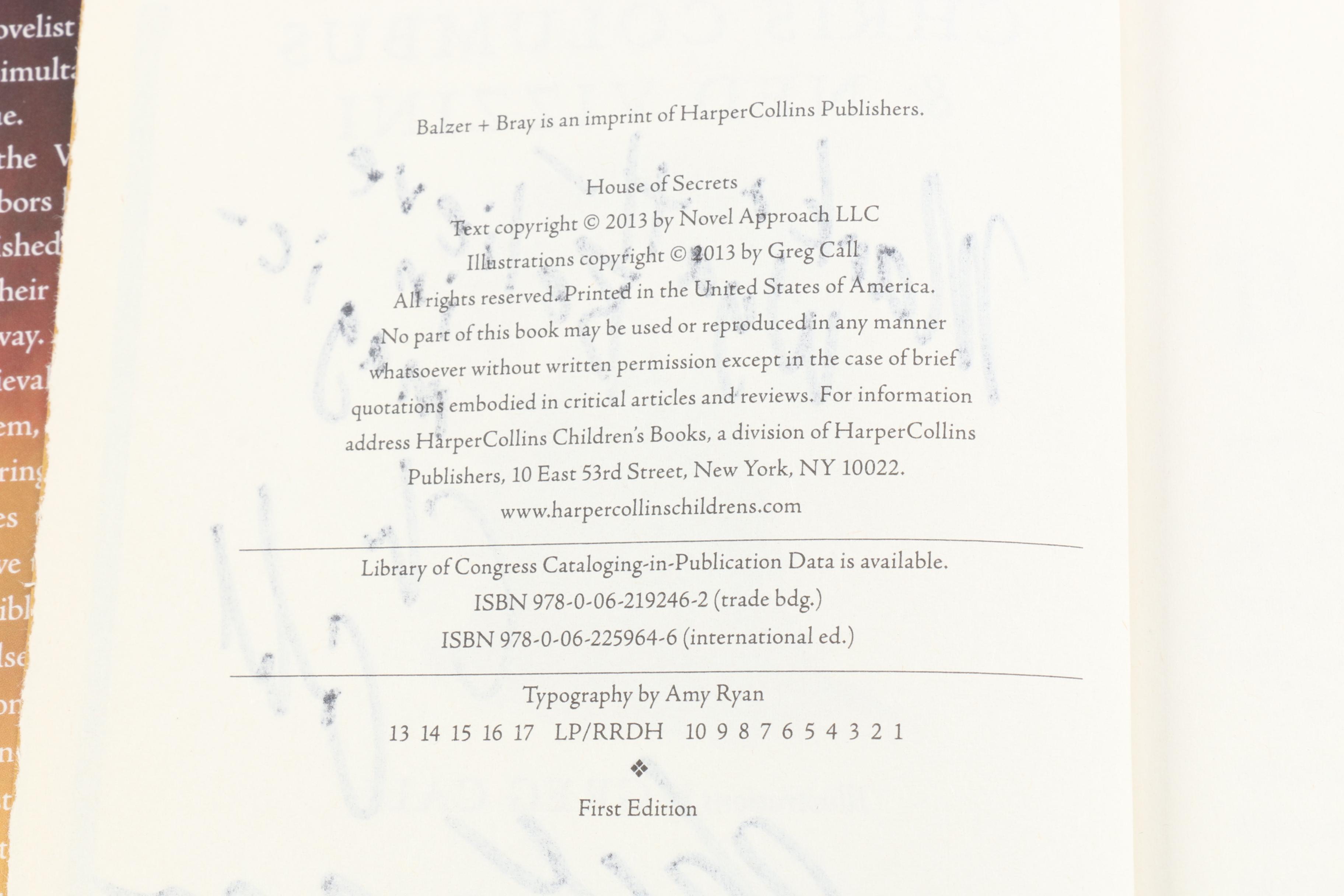 Signed First Printing "House of Secrets" by Chris Columbus and Ned Vizzini