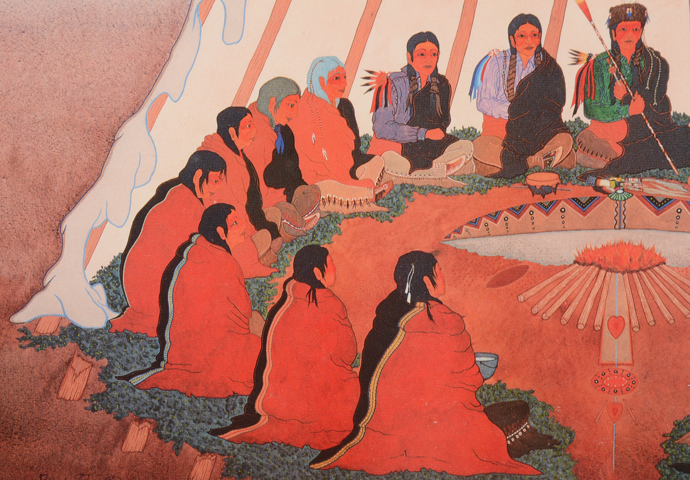 Woody Crumbo Signed Offset Lithograph "Peyote Ceremony"