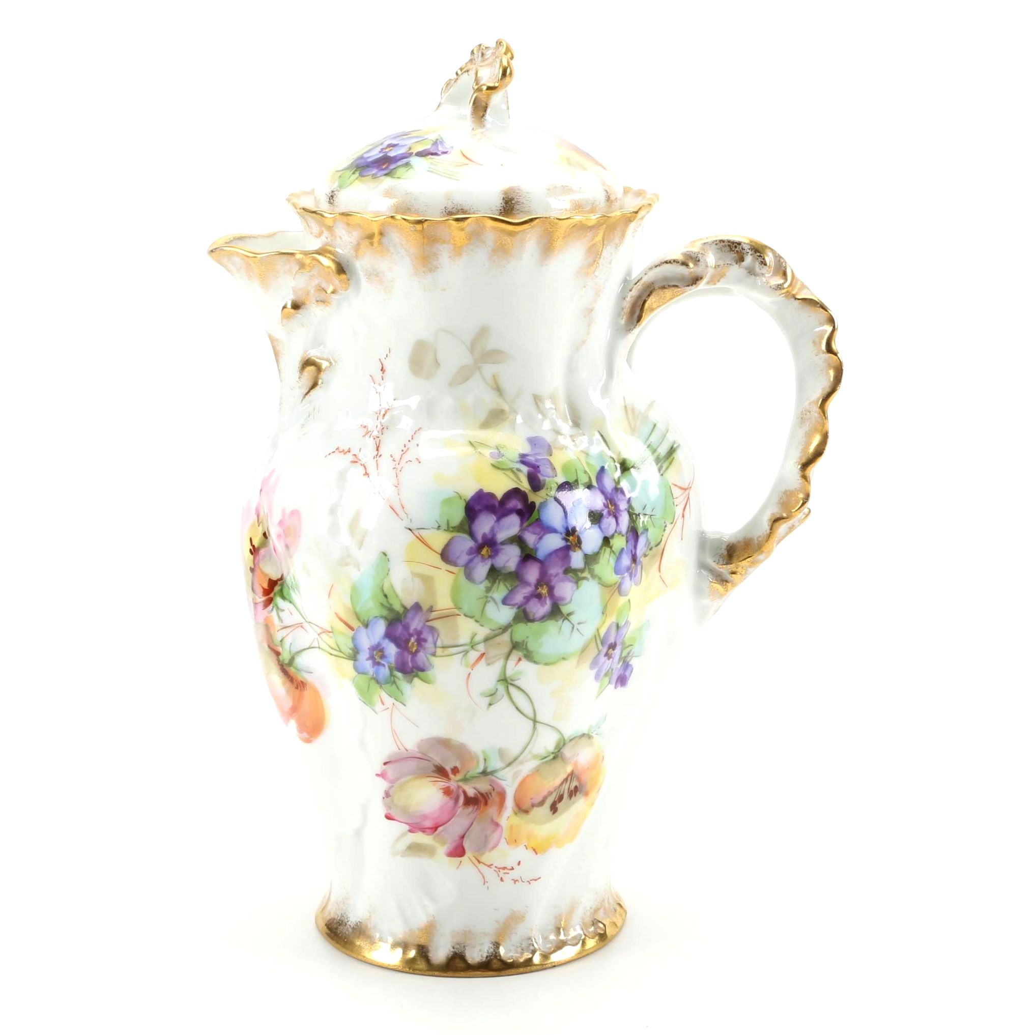 Hand Painted William Guerin Limoges Chocolate Pot