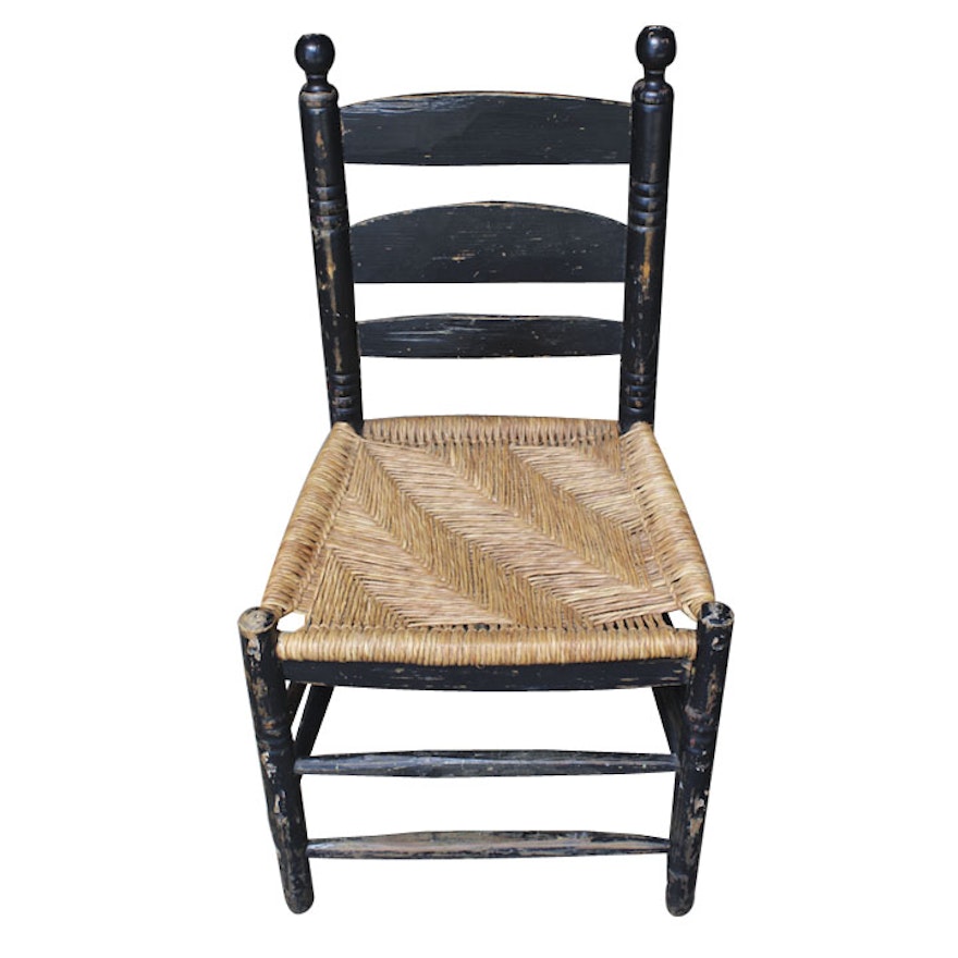 Antique Hand Hewn Chair With Rush Seat