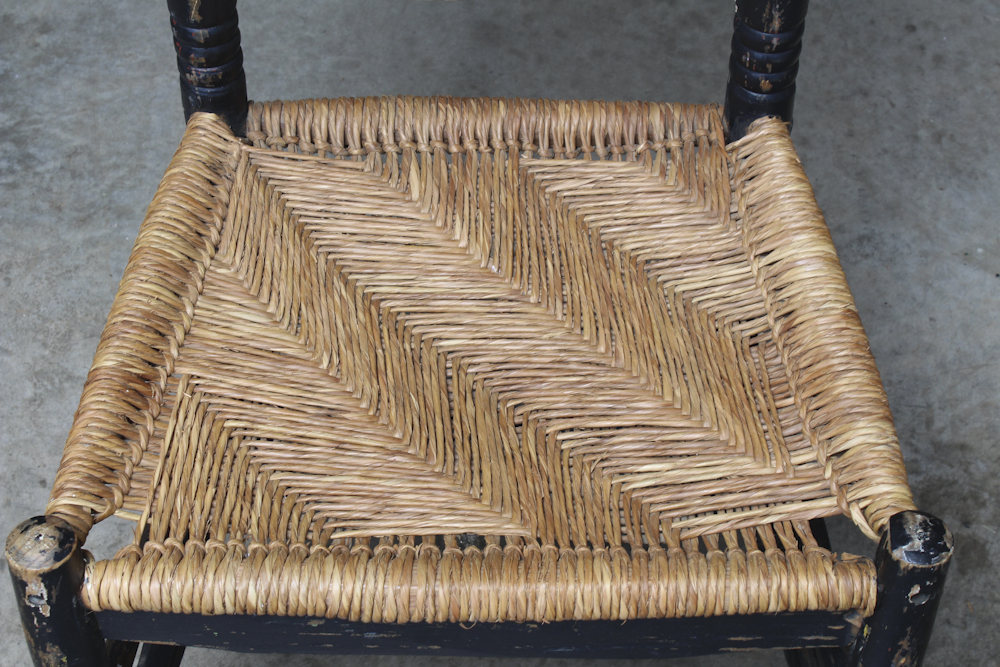 Antique Hand Hewn Chair With Rush Seat