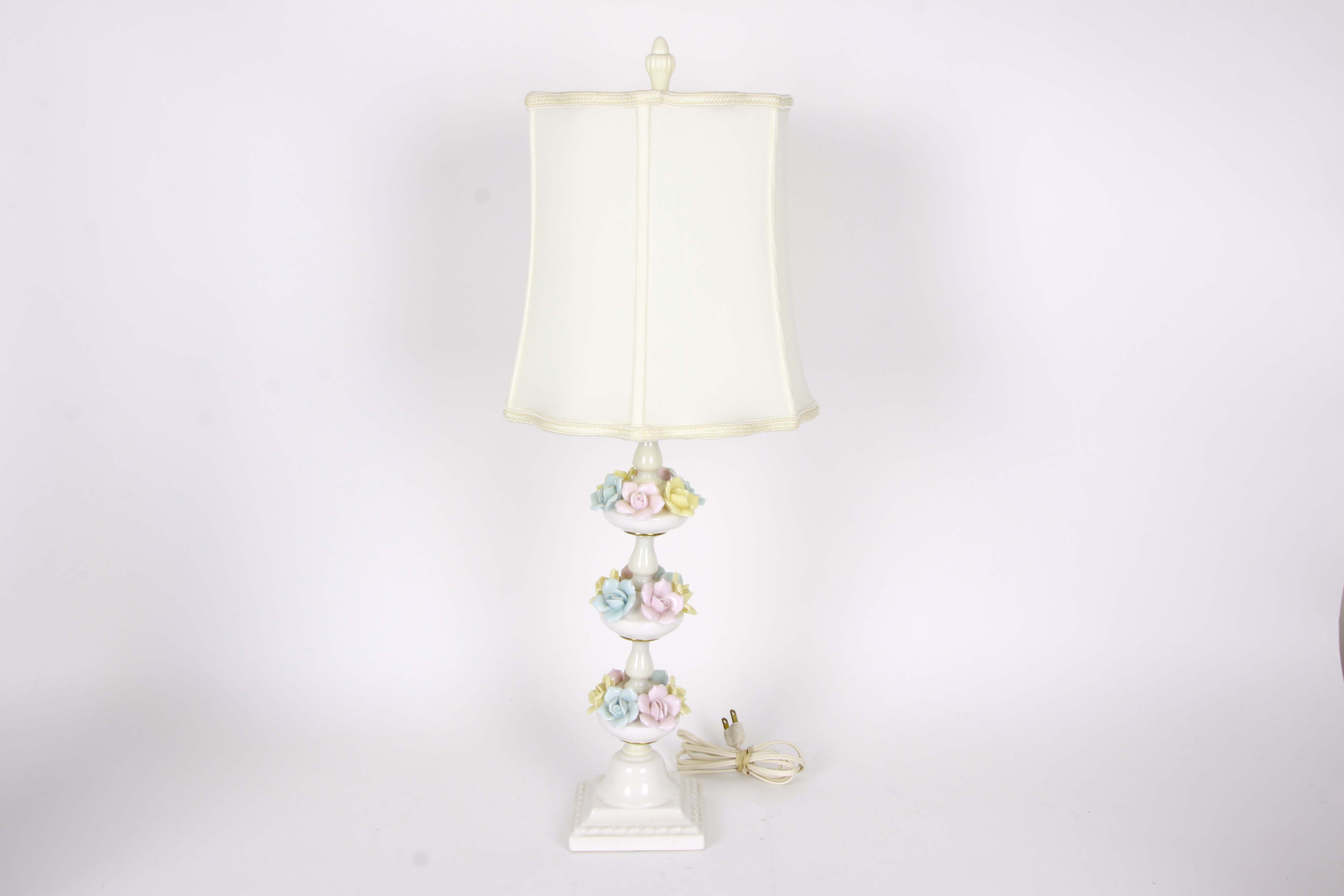 Assorted Floral Decor Including a Lamp and Plant Stand