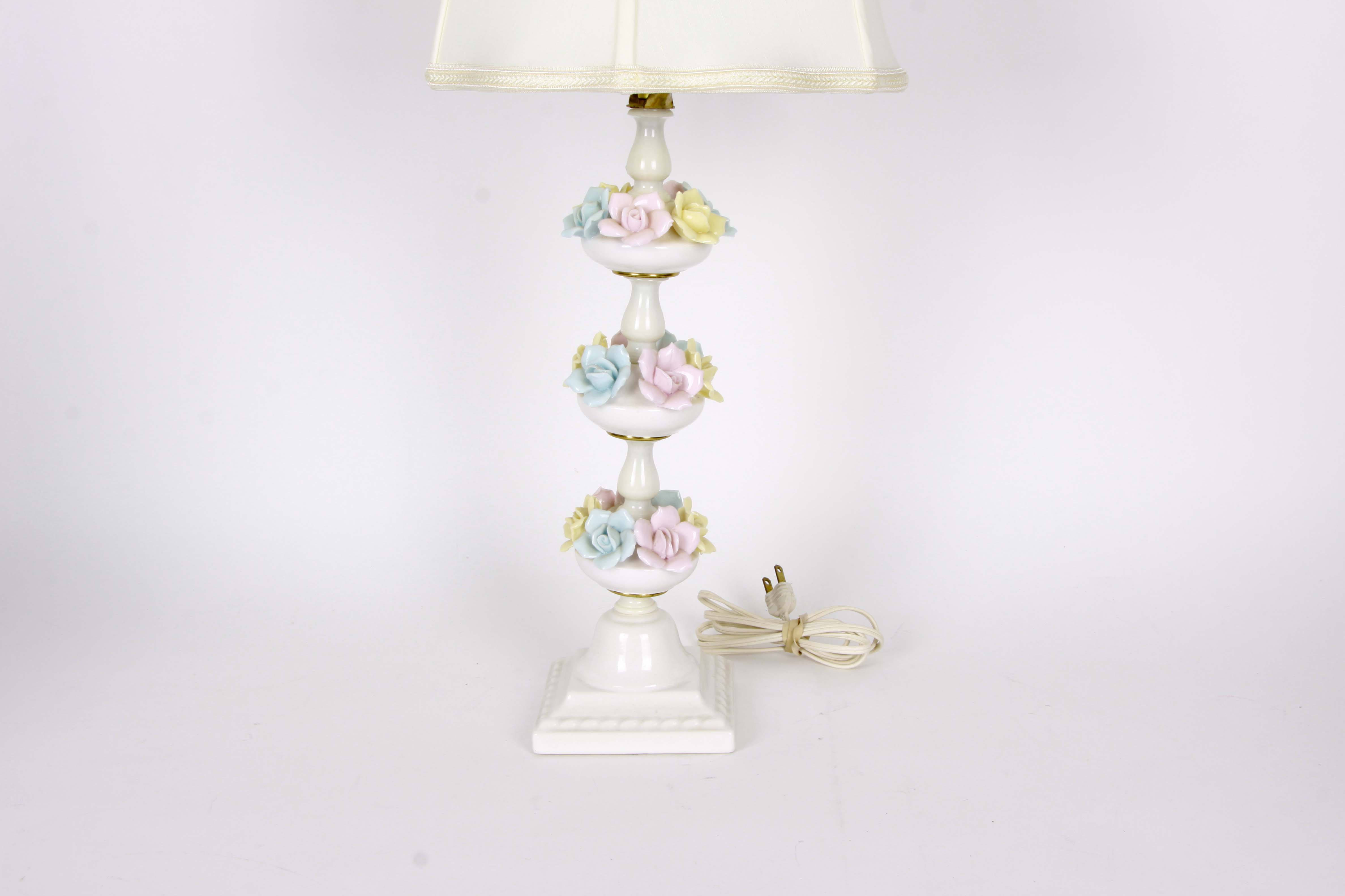 Assorted Floral Decor Including a Lamp and Plant Stand