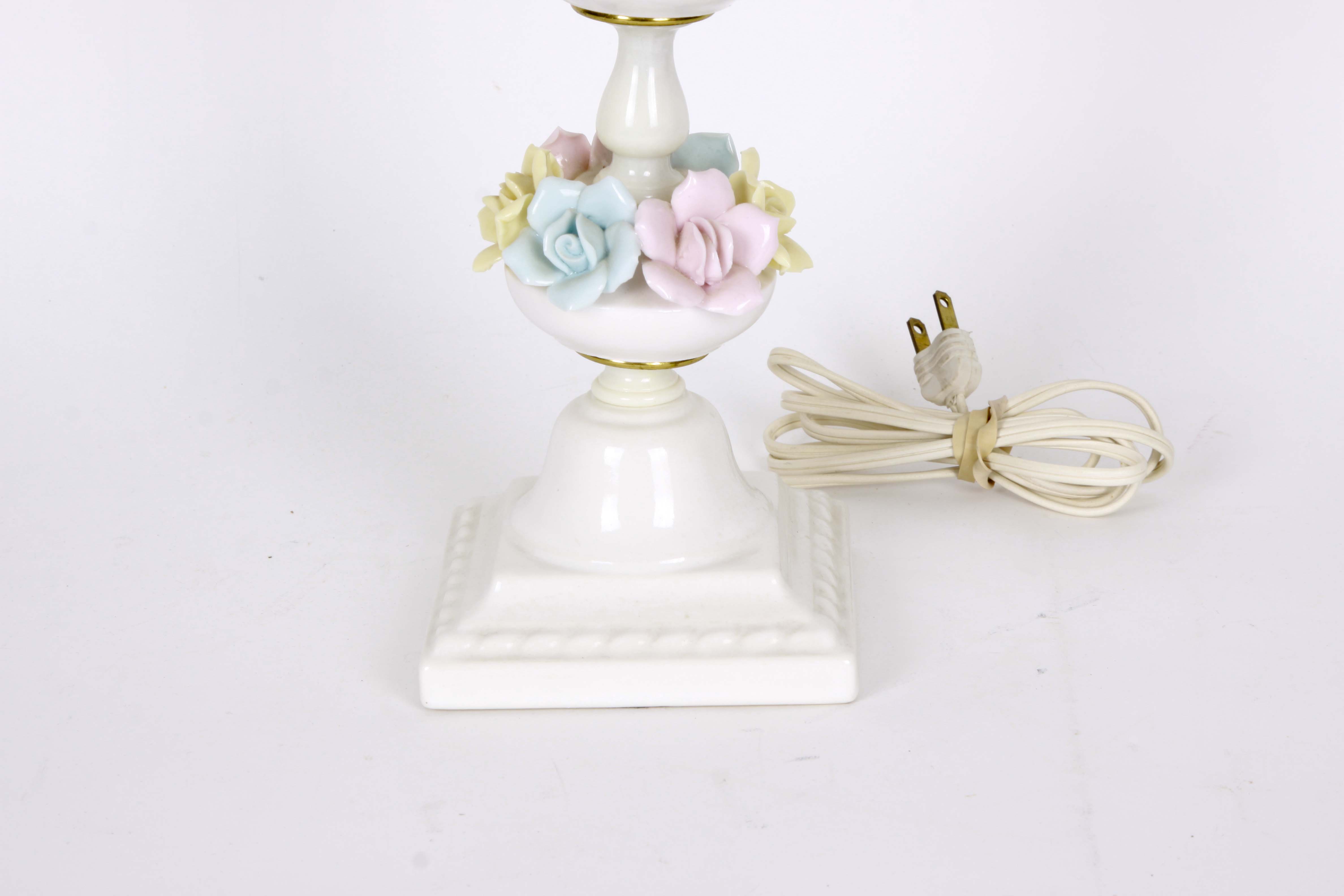 Assorted Floral Decor Including a Lamp and Plant Stand