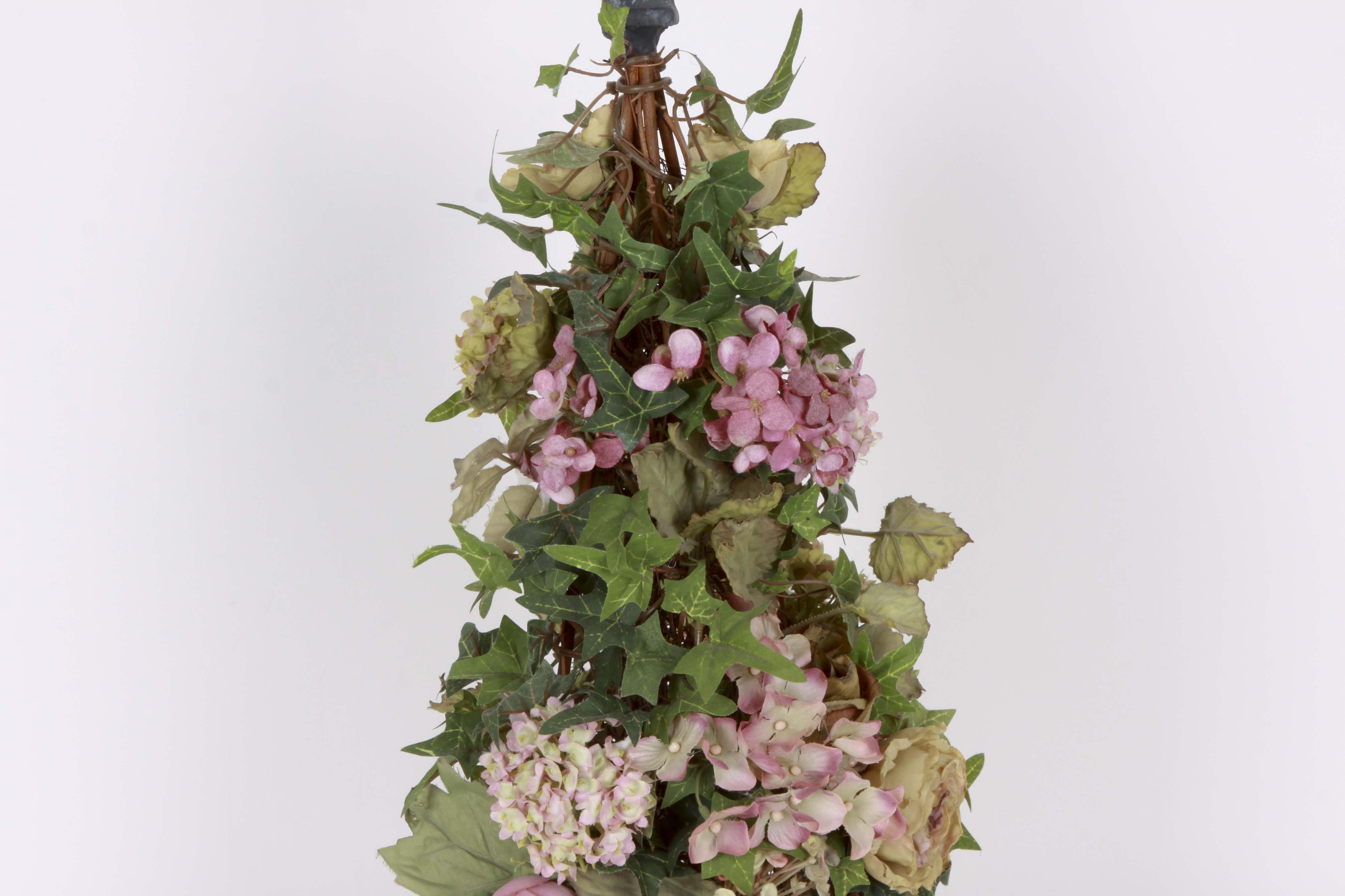 Assorted Floral Decor Including a Lamp and Plant Stand