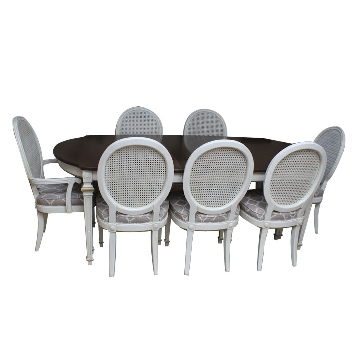 Midcentury Thomasville Provincial Dining Table With Cane Back Chairs