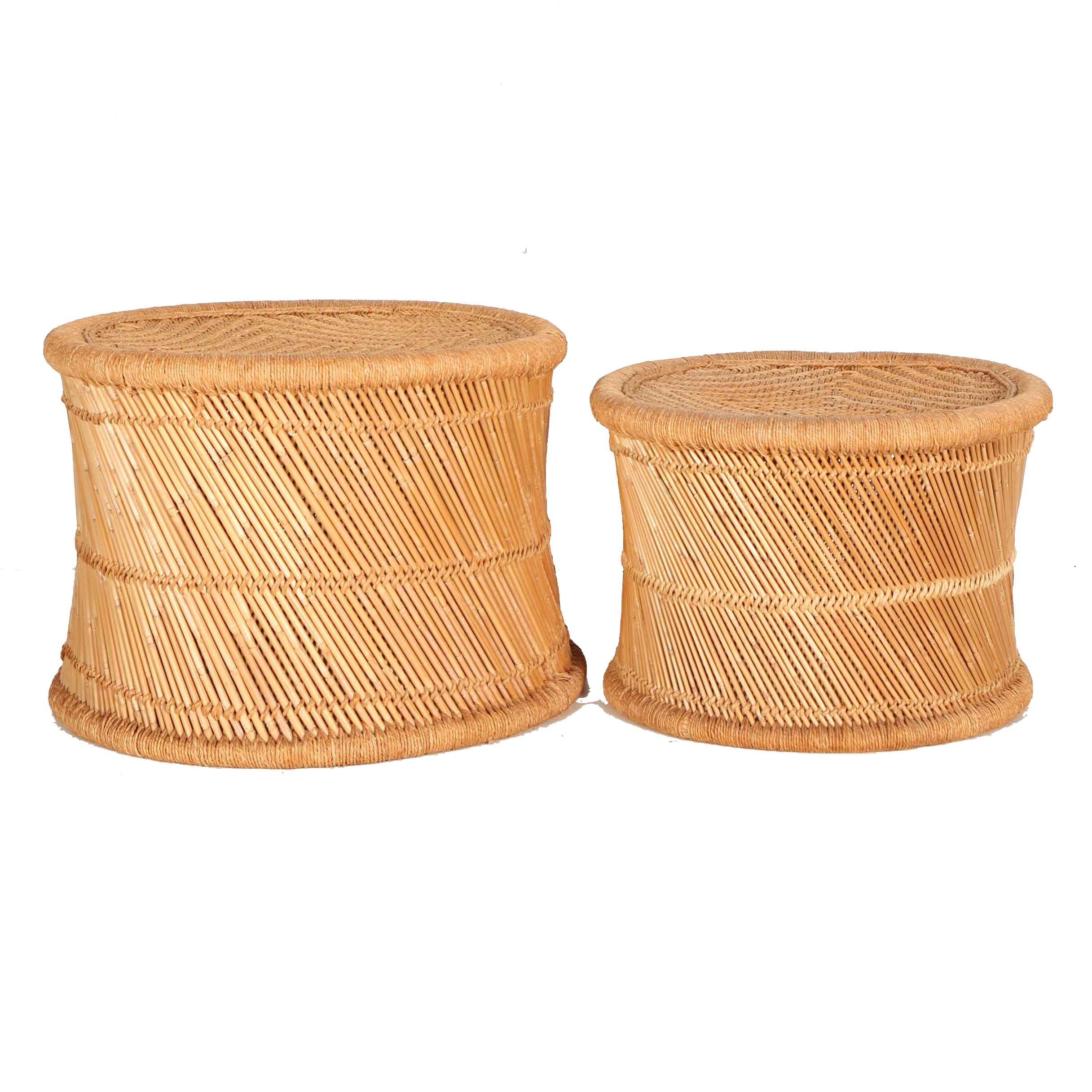Pair of Vintage Rattan and Rope Stools