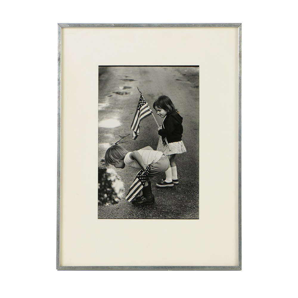 Mauney Black and White Cibachrome Photograph "Two Kids with Flags"