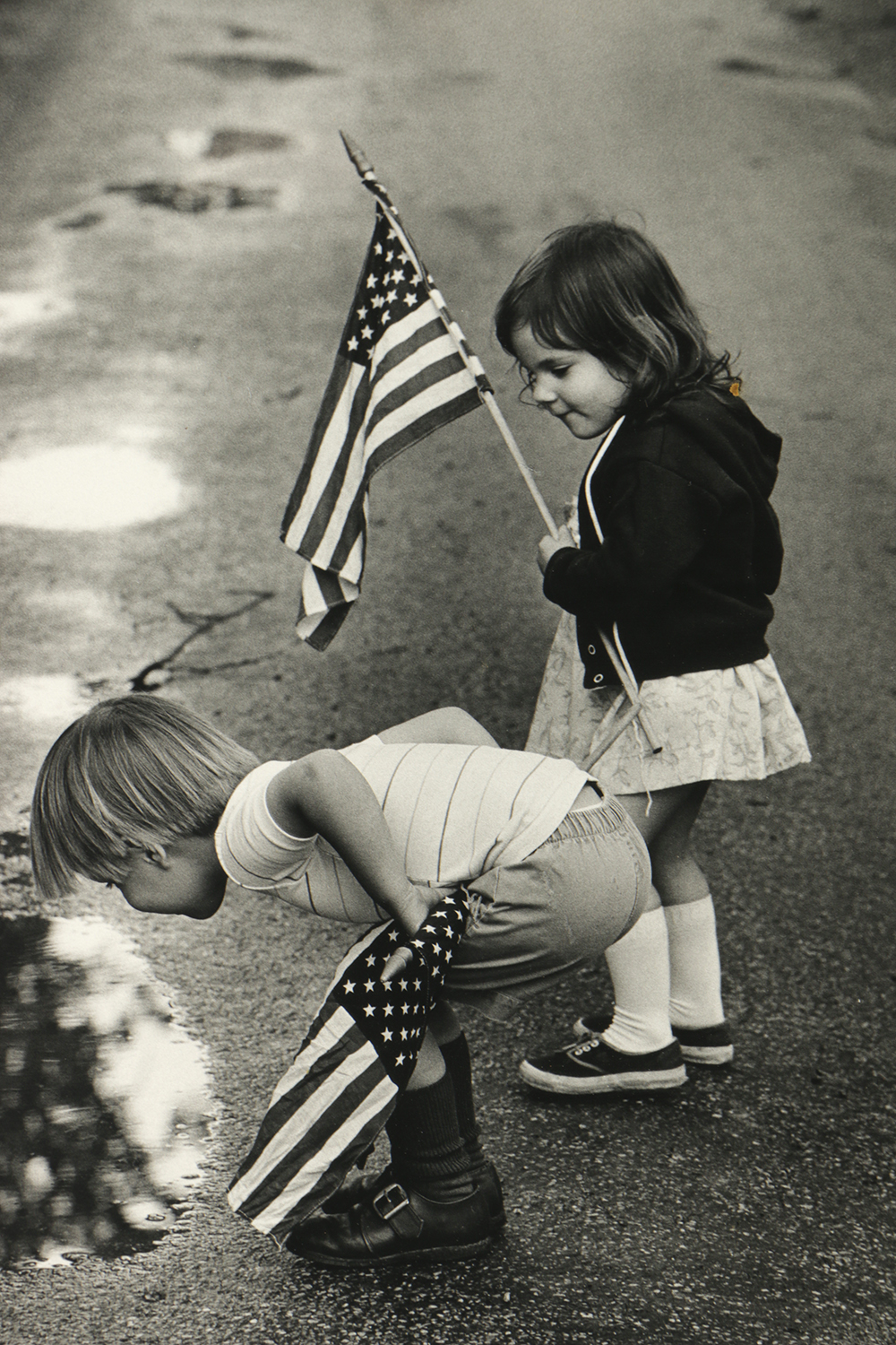 Mauney Black and White Cibachrome Photograph "Two Kids with Flags"