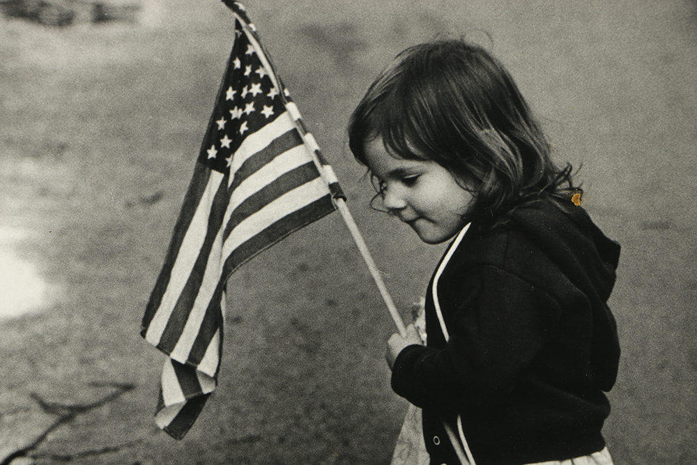 Mauney Black and White Cibachrome Photograph "Two Kids with Flags"