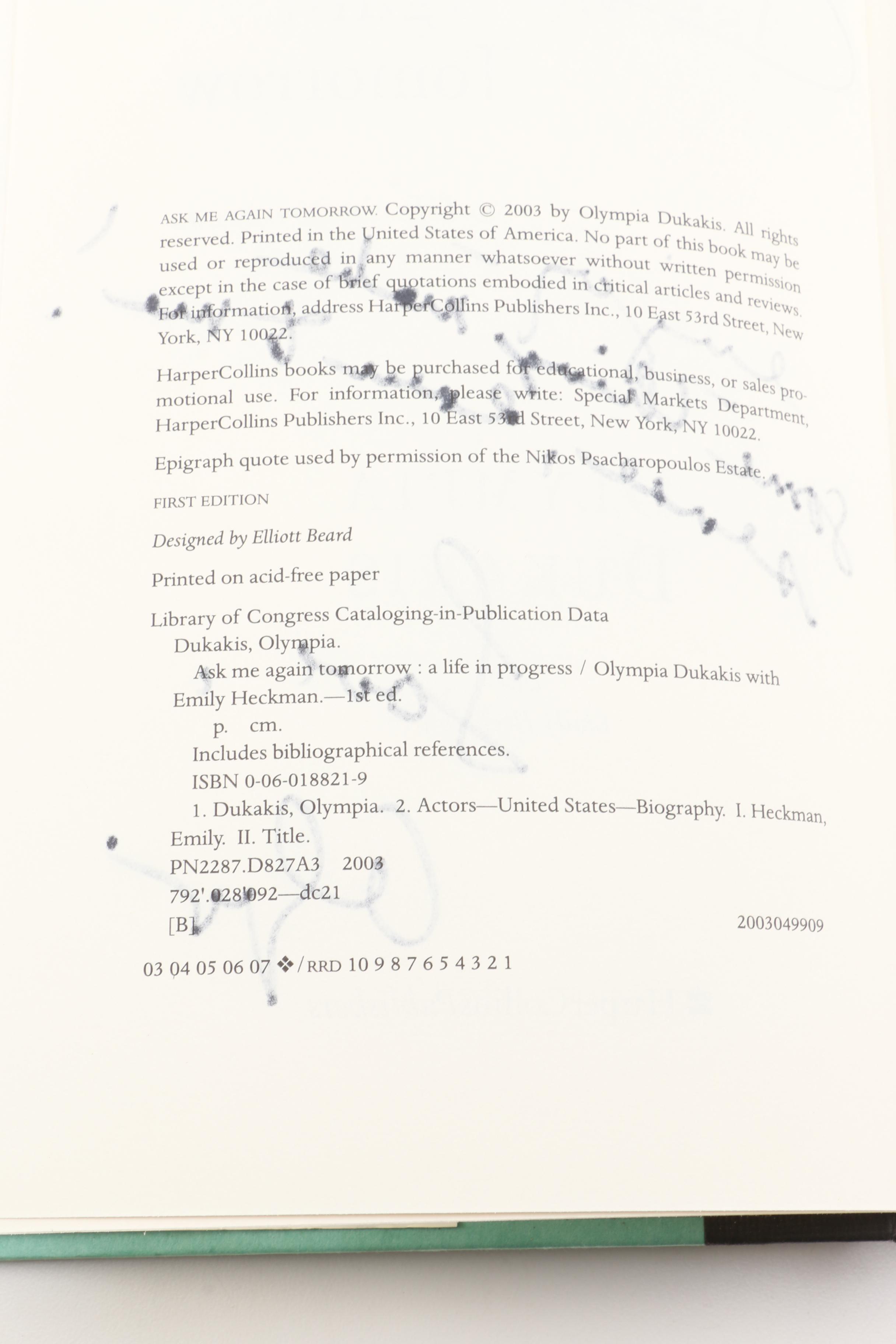 Signed First Printing Nonfiction Books Including Olympia Dukakis