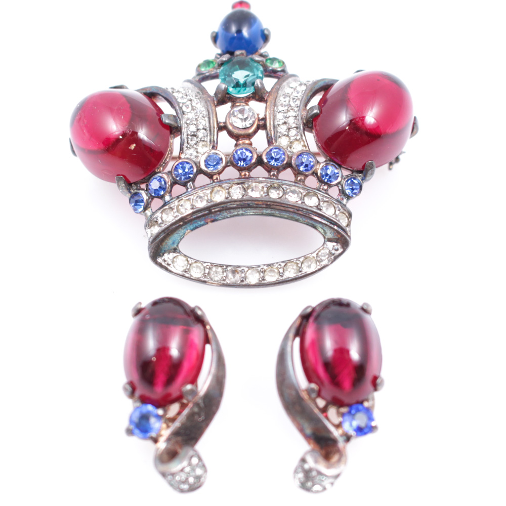 Trifari Vintage Sterling Silver Brooch and Earring Pair