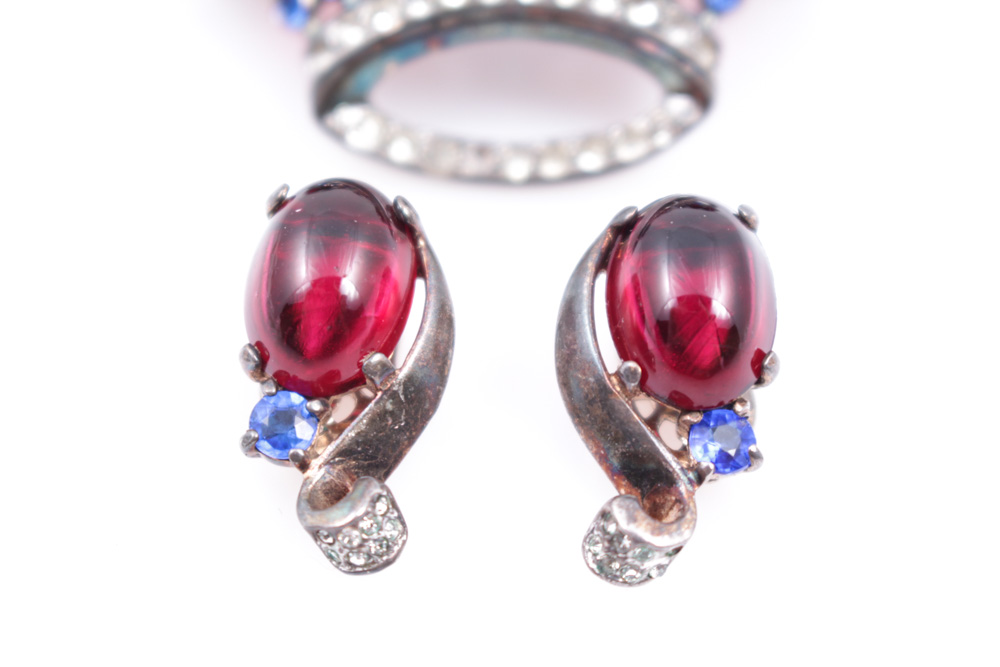 Trifari Vintage Sterling Silver Brooch and Earring Pair